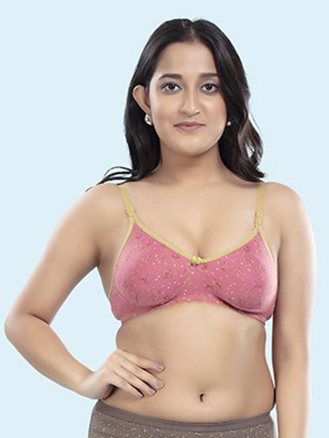 

BOLD & BAE Women Everyday Floral Printed Full Coverage Cotton Bra, Peach