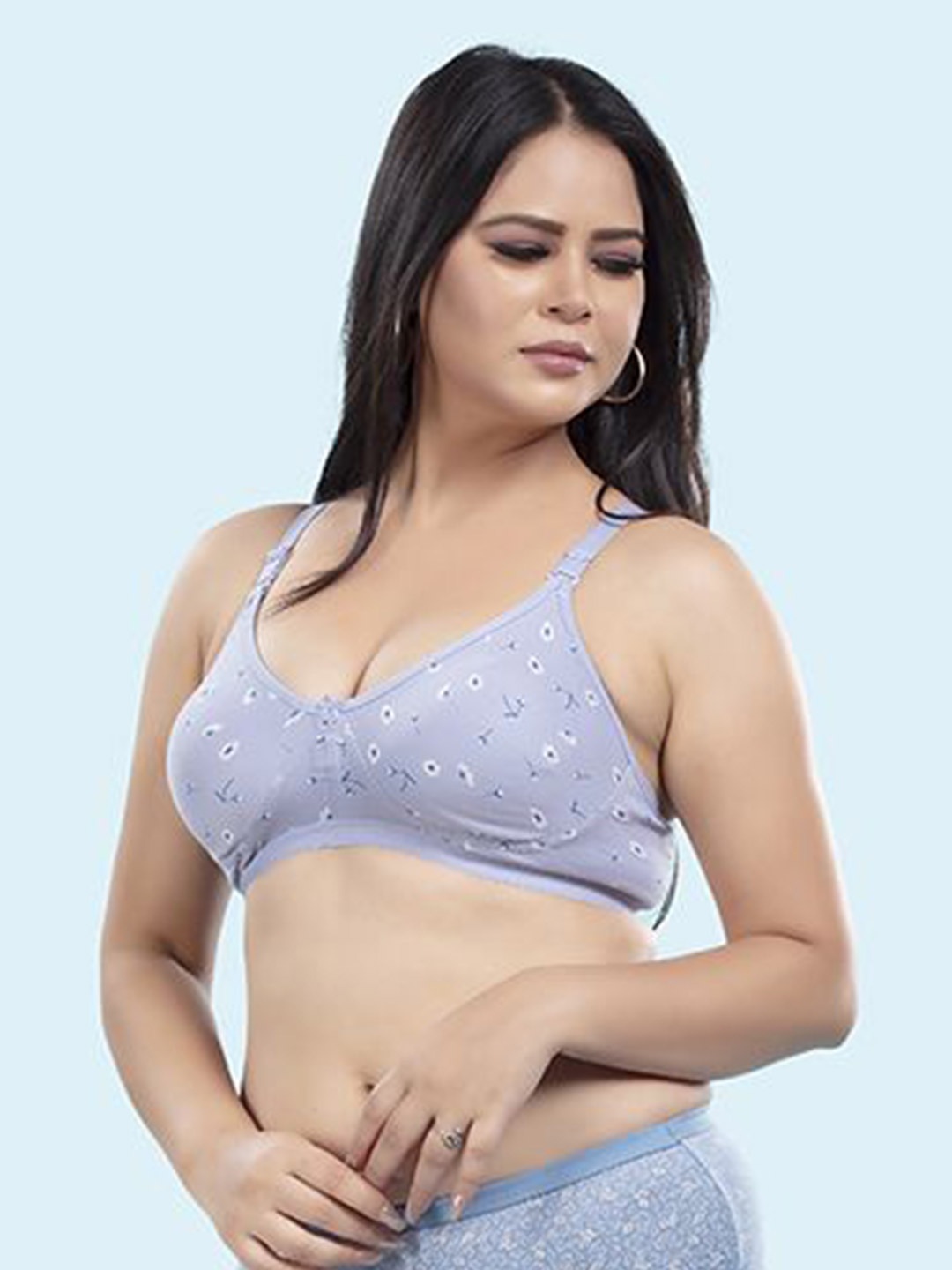 

BOLD & BAE Women Everyday Floral Printed Full Coverage Cotton Bra, Blue