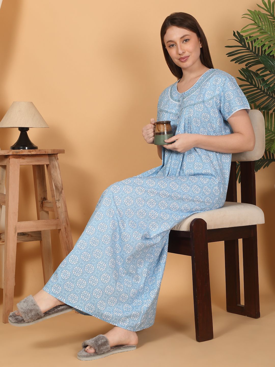 

Sweet Dreams Women Printed Maxi Nightdress, Blue
