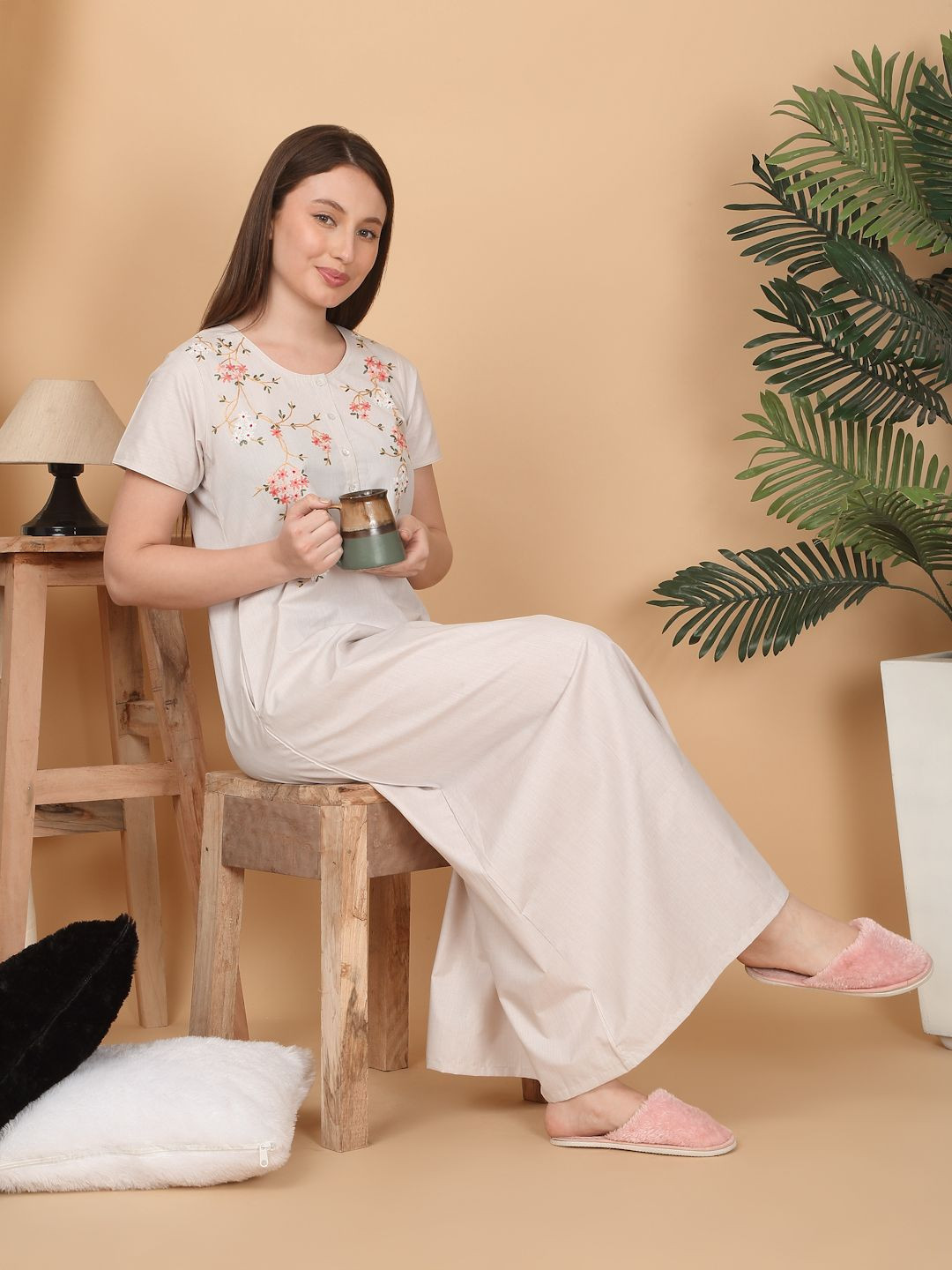 

Sweet Dreams Women Maxi Nightdress, Beige