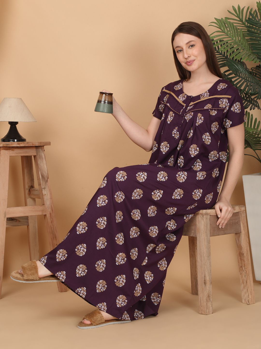 

Sweet Dreams Women Printed Maxi Nightdress, Purple