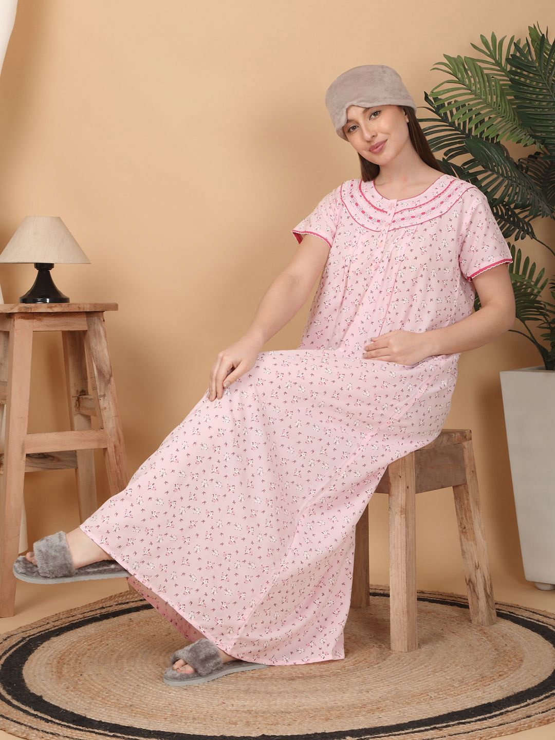 

Sweet Dreams Women Printed Maxi Nightdress, Pink