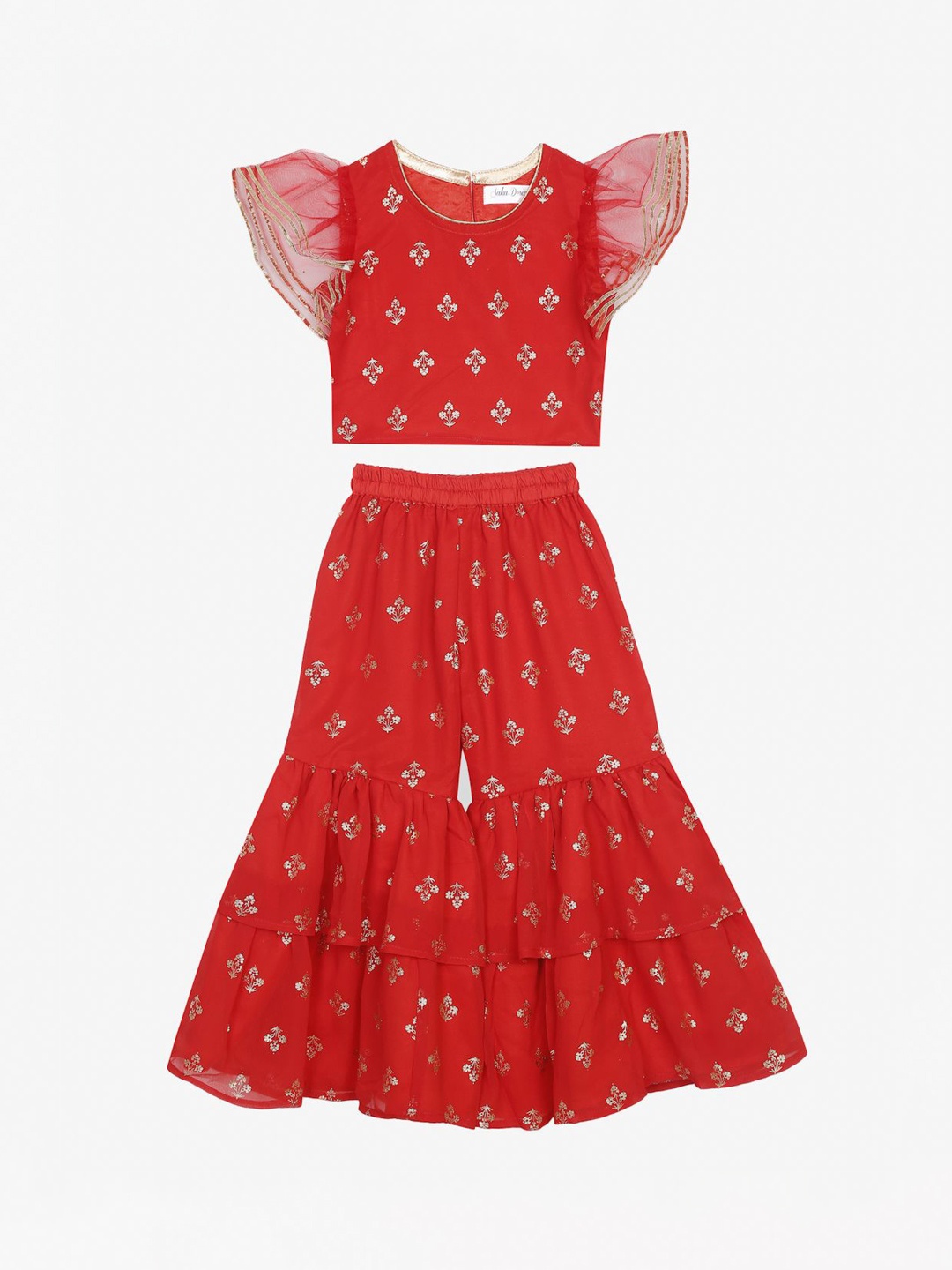 

SAKA DESIGNS Girls Printed Top With Sharara, Red