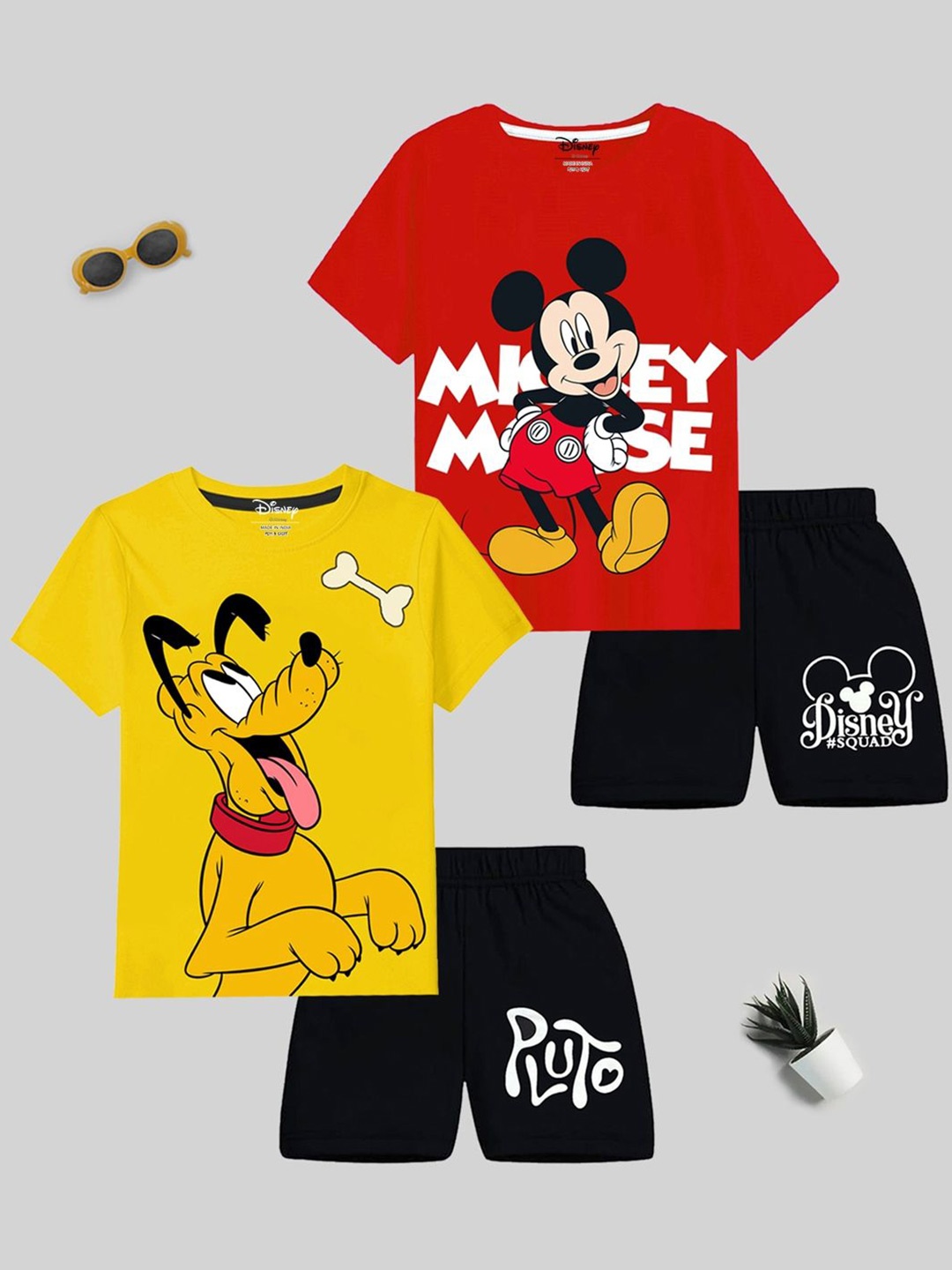 

Disney By Miss and Chief Boys Pack Of 2 Printed Round Neck T-Shirt With Shorts, Yellow