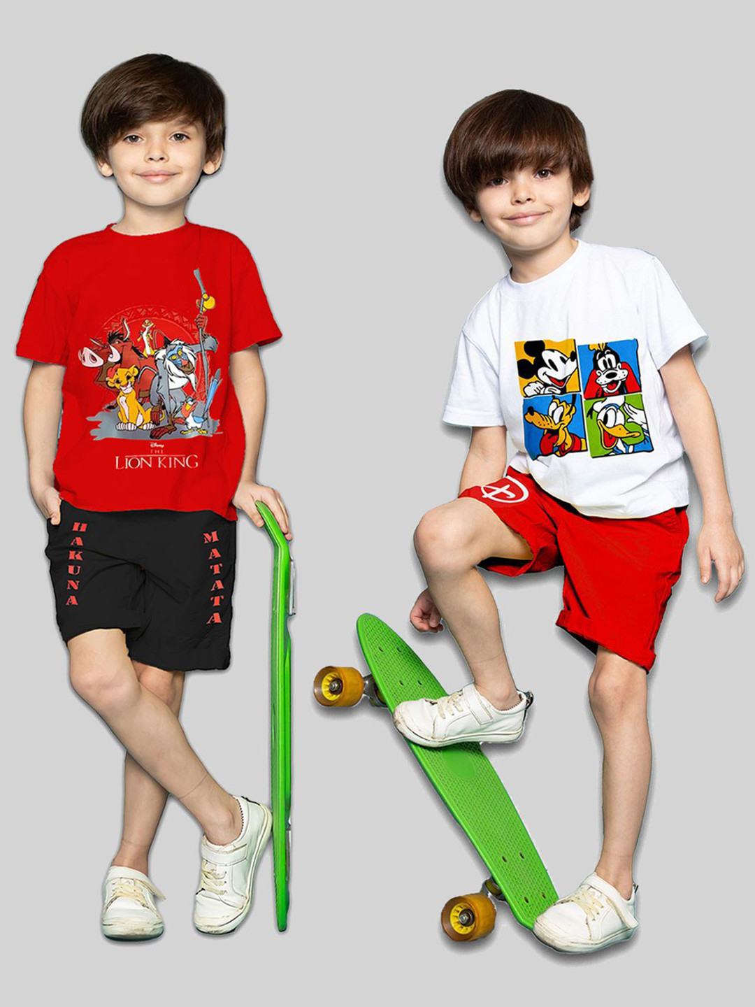 

Disney By Miss and Chief Boys Pack Of 2 Printed Round Neck T-Shirt With Shorts, Red