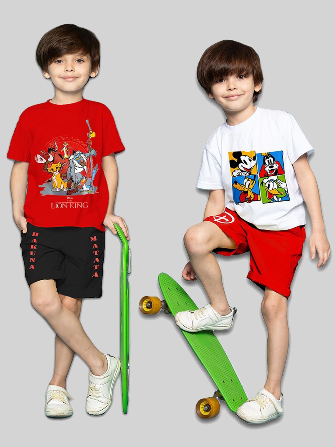 

Disney By Miss and Chief Boys Pack Of 2 Printed Round Neck T-Shirt With Shorts, Red