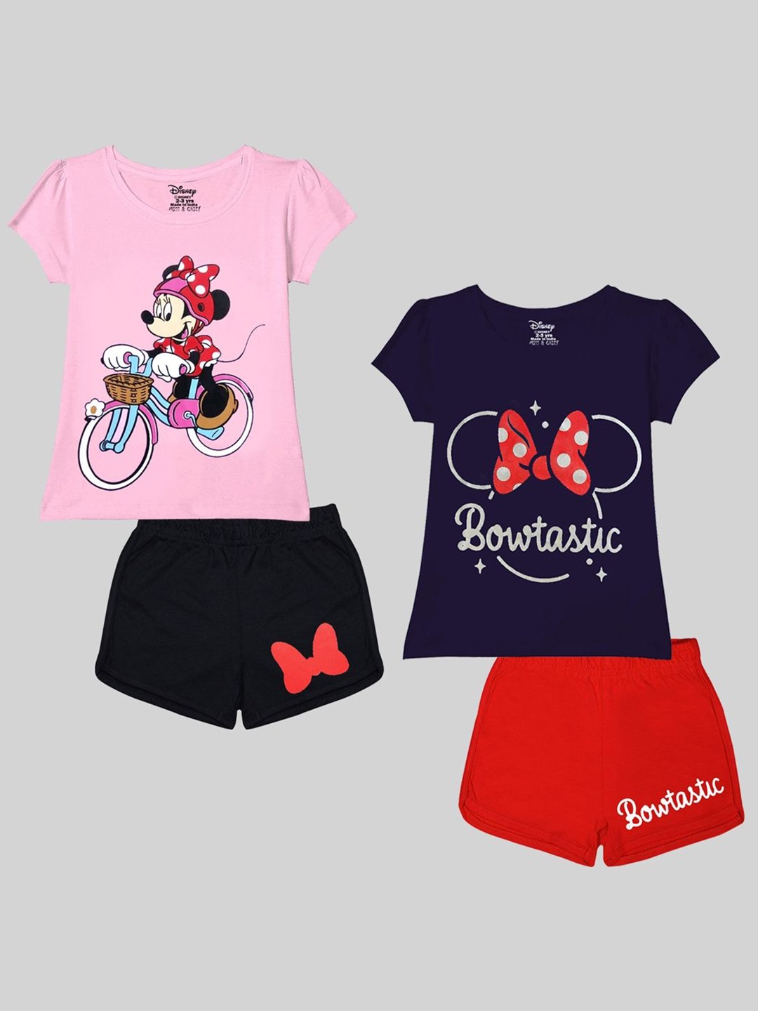 

Disney By Miss and Chief Girls Pack Of 2 Printed Round Neck T-Shirt With Shorts, Pink