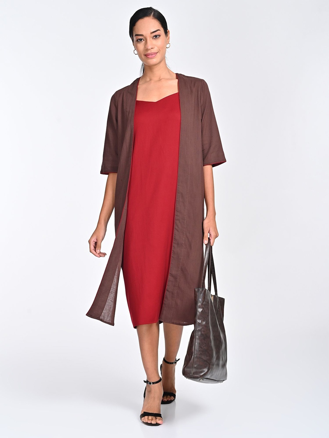 

Saltpetre Women Open Neck Overlay With Slip Dress, Maroon