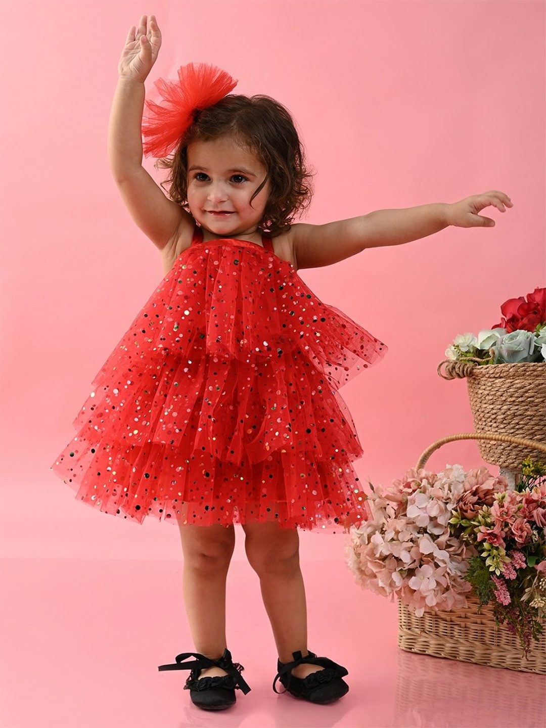 

SAKA DESIGNS Girls Embellished Fit & Flare Knee Length Dress, Red