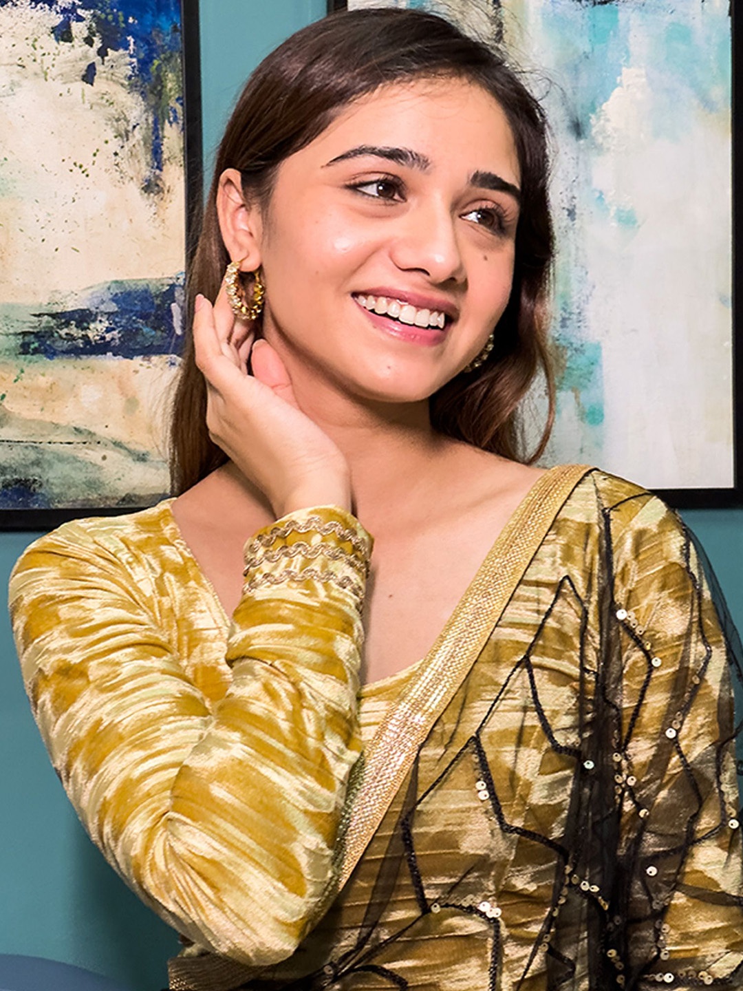 

Bindigasm's Advi Velvet Saree Blouse, Mustard