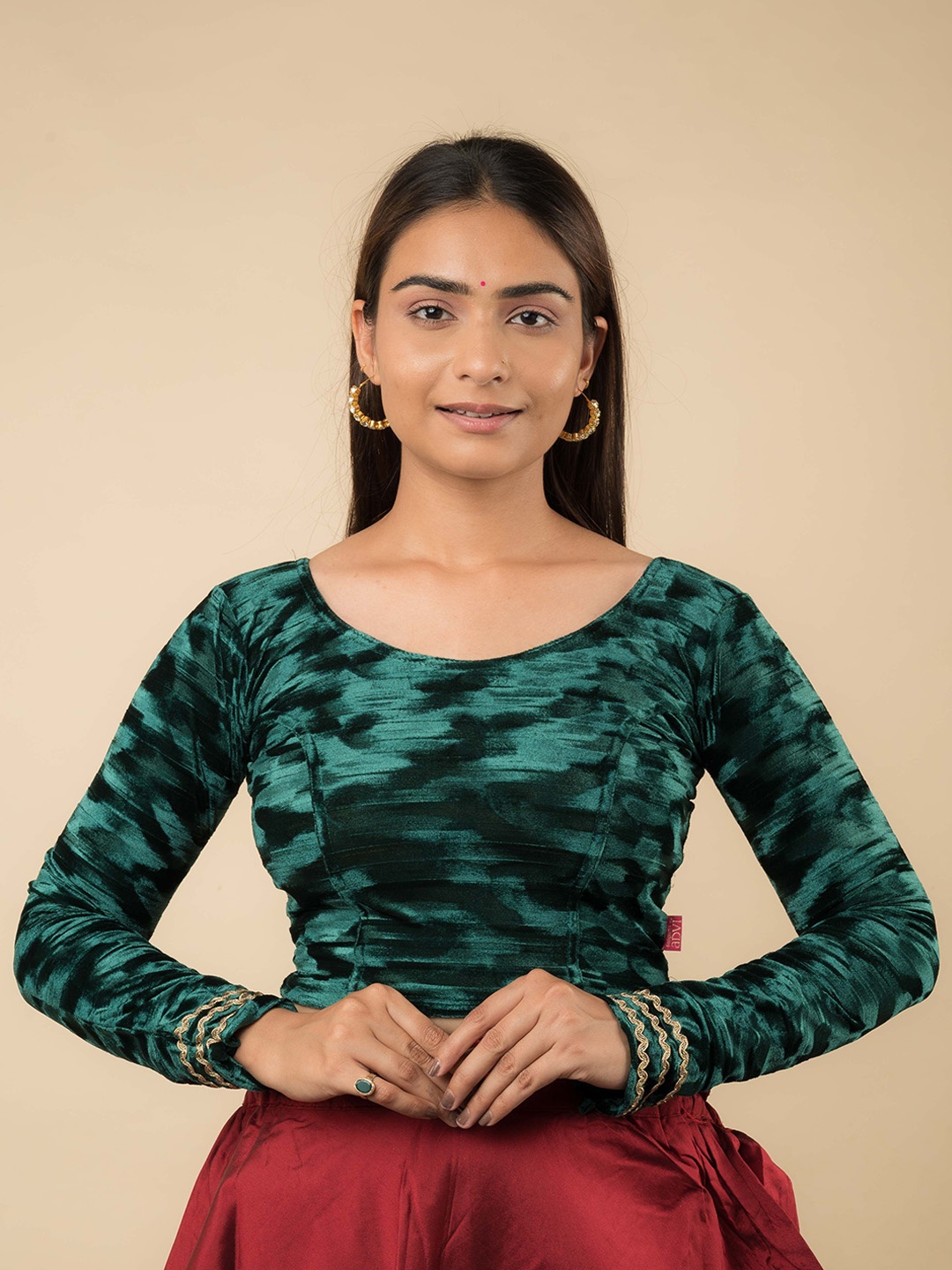 

Bindigasm's Advi Self Design Stretchable Saree Blouse, Green