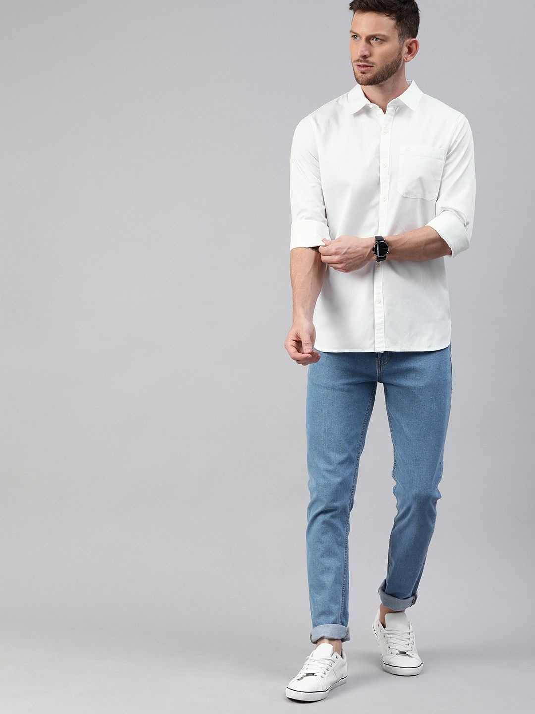

Fab Star Men Spread Collar Solid Cotton Casual Shirt, White