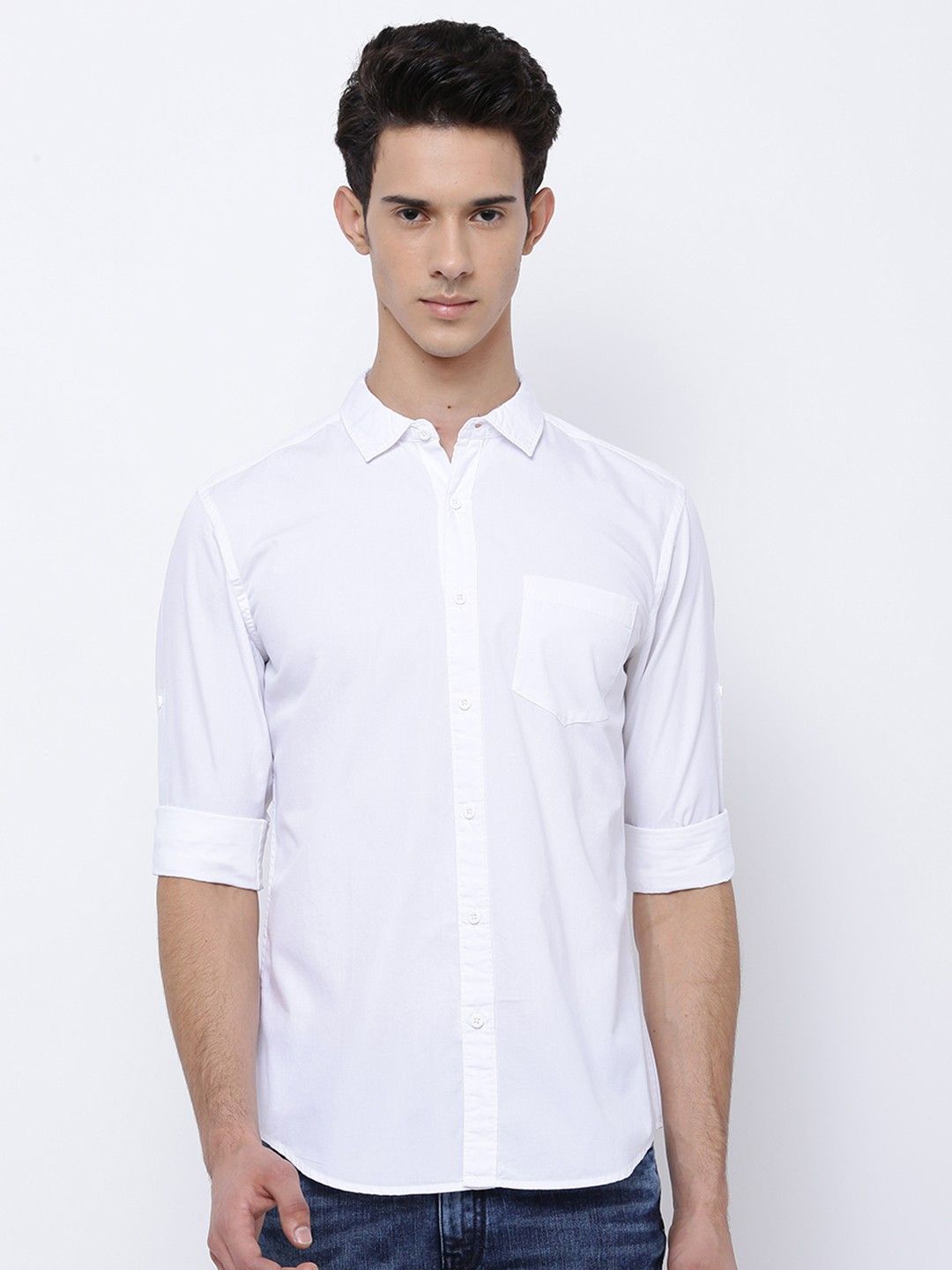 

Fab Star Men Spread Collar Solid Cotton Casual Shirt, White