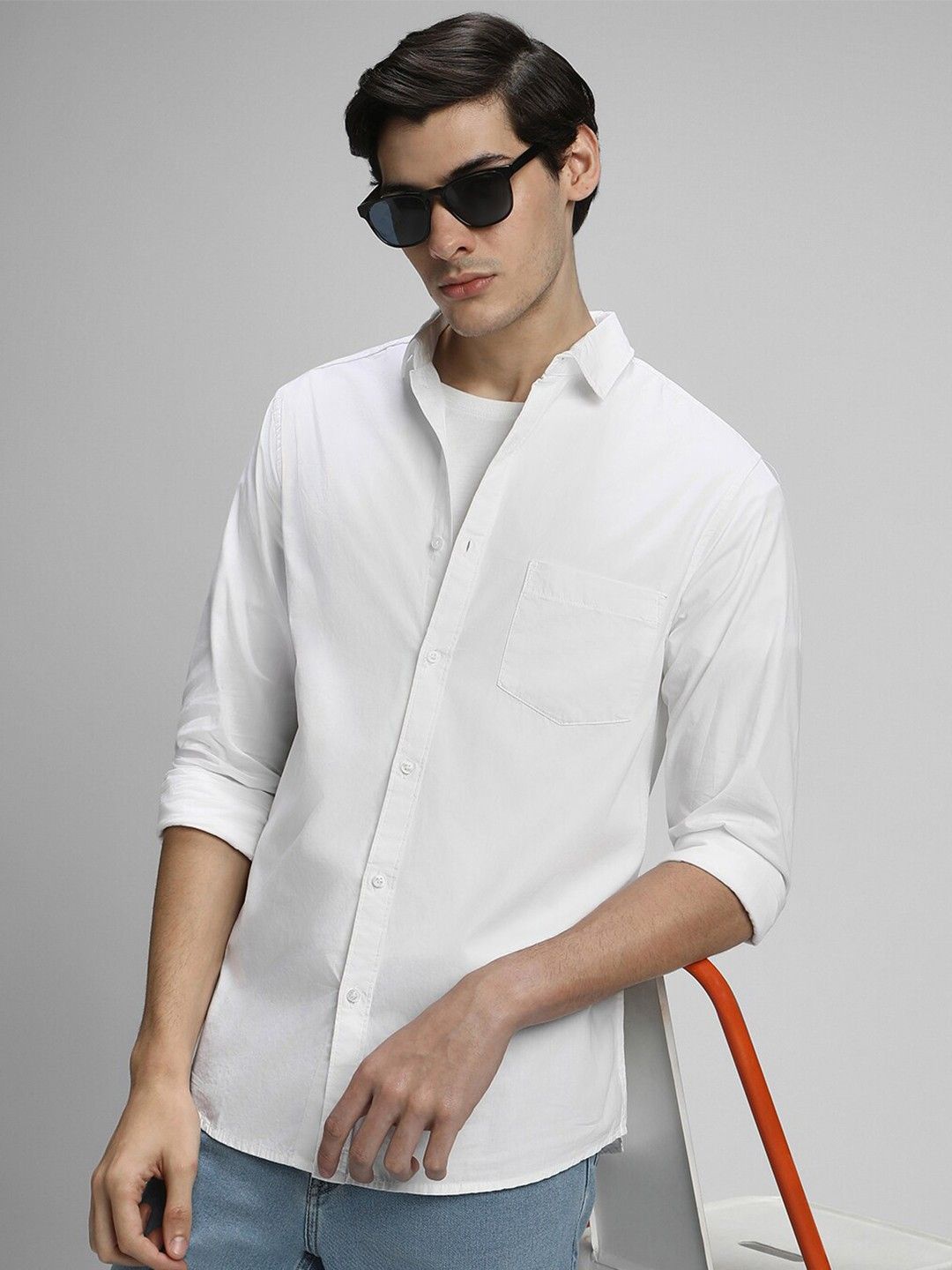 

Fab Star Men Spread Collar Solid Cotton Casual Shirt, White