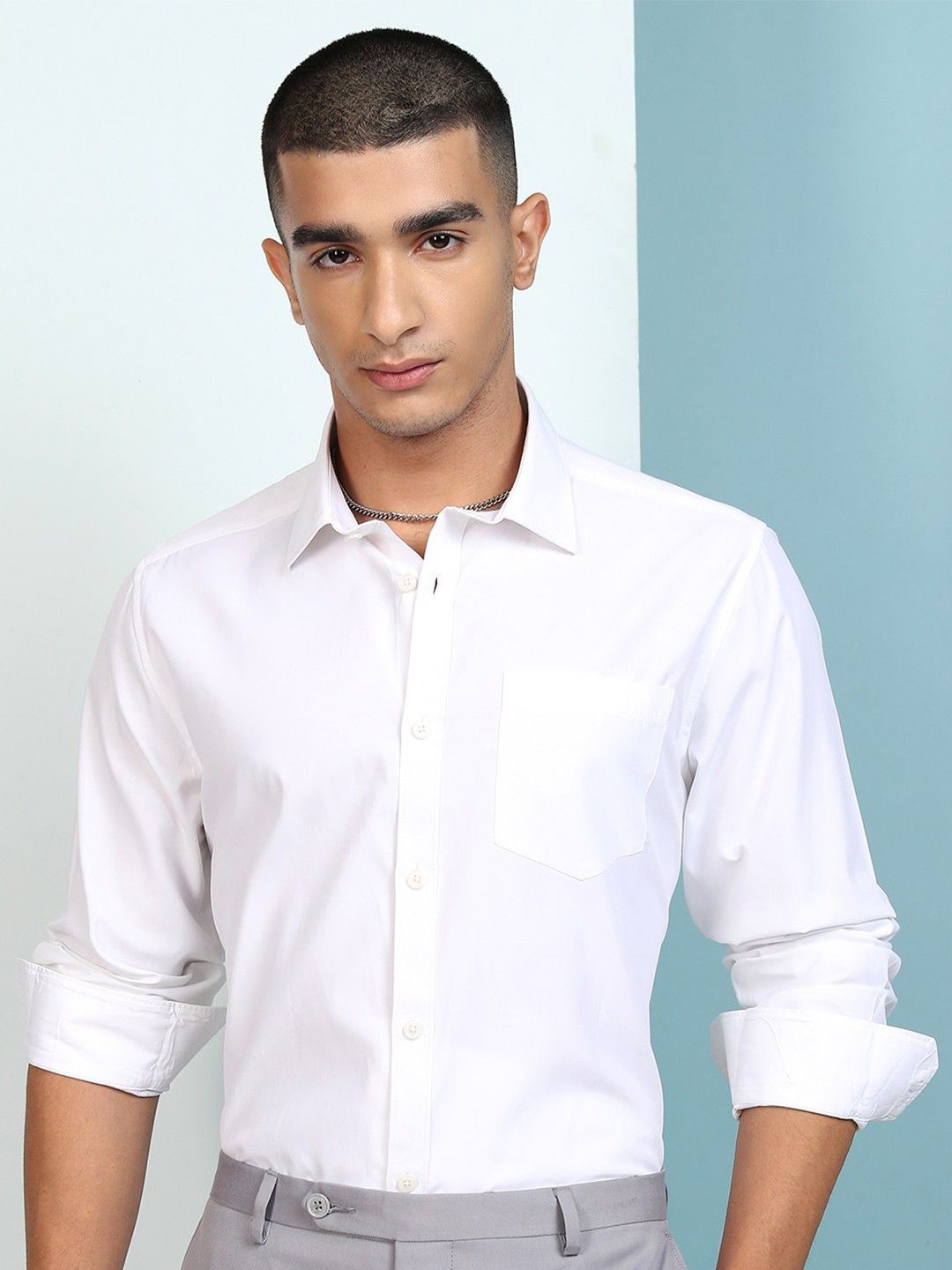 

Fab Star Men Spread Collar Solid Cotton Formal Shirt, White