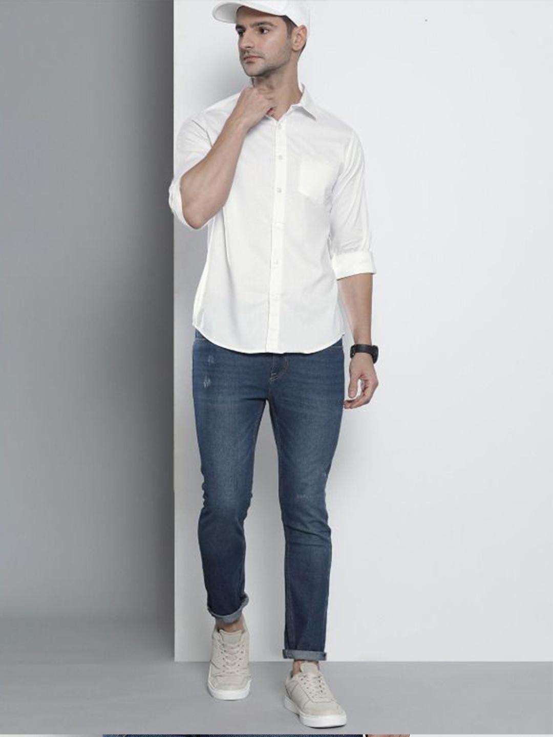

Fab Star Men Spread Collar Solid Cotton Casual Shirt, White