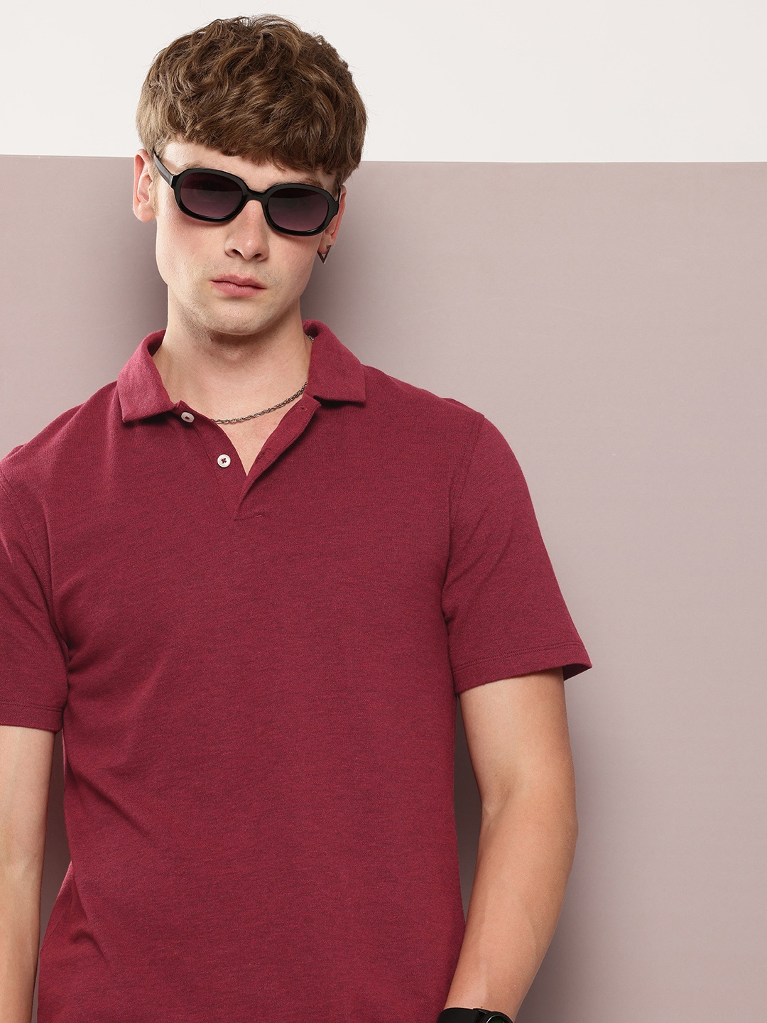 

Kook N Keech Solid Polo Collar T-shirt, Maroon