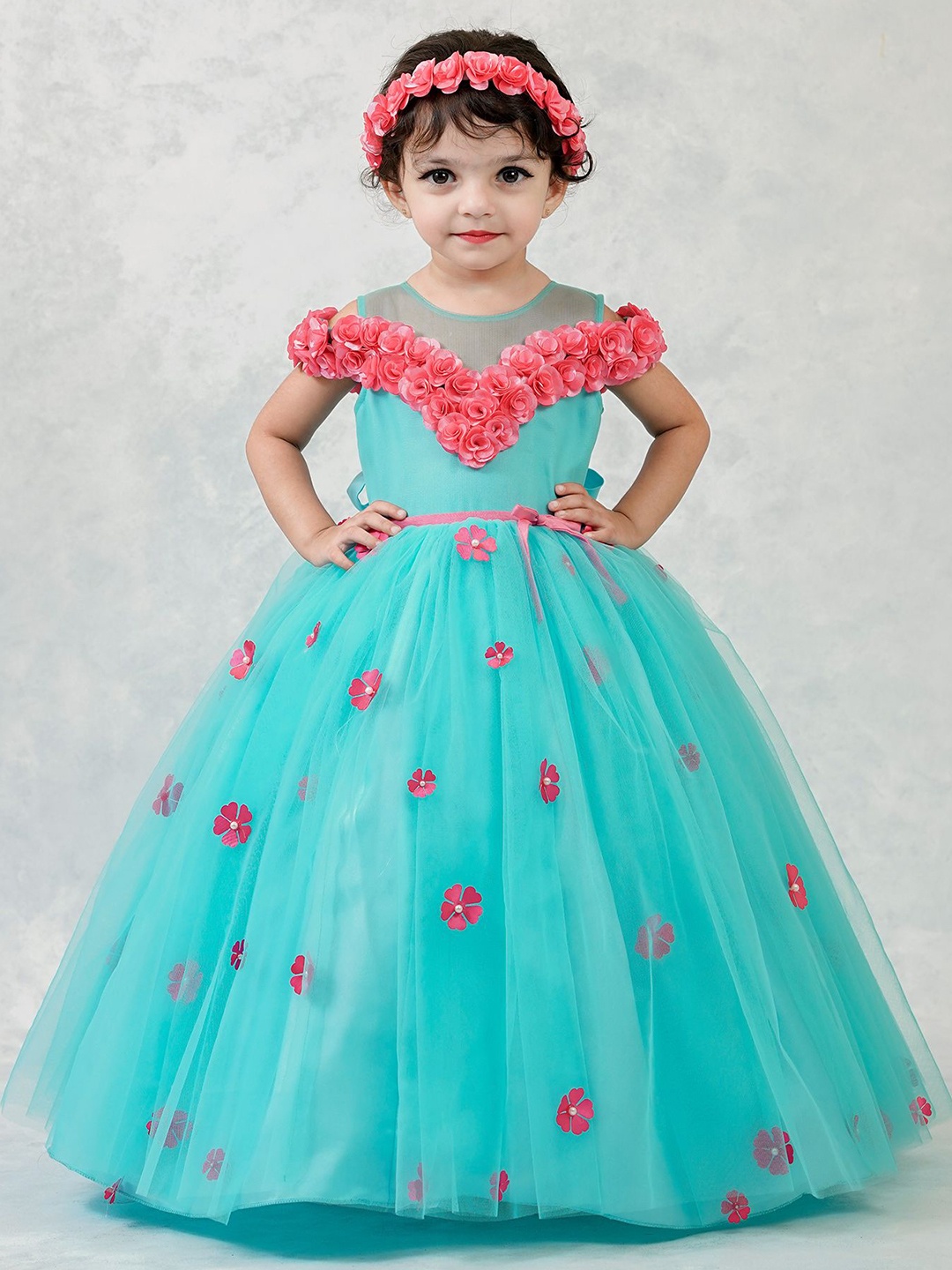 

Li & Li Boutique Girls Embellished Net Maxi Dress, Turquoise blue