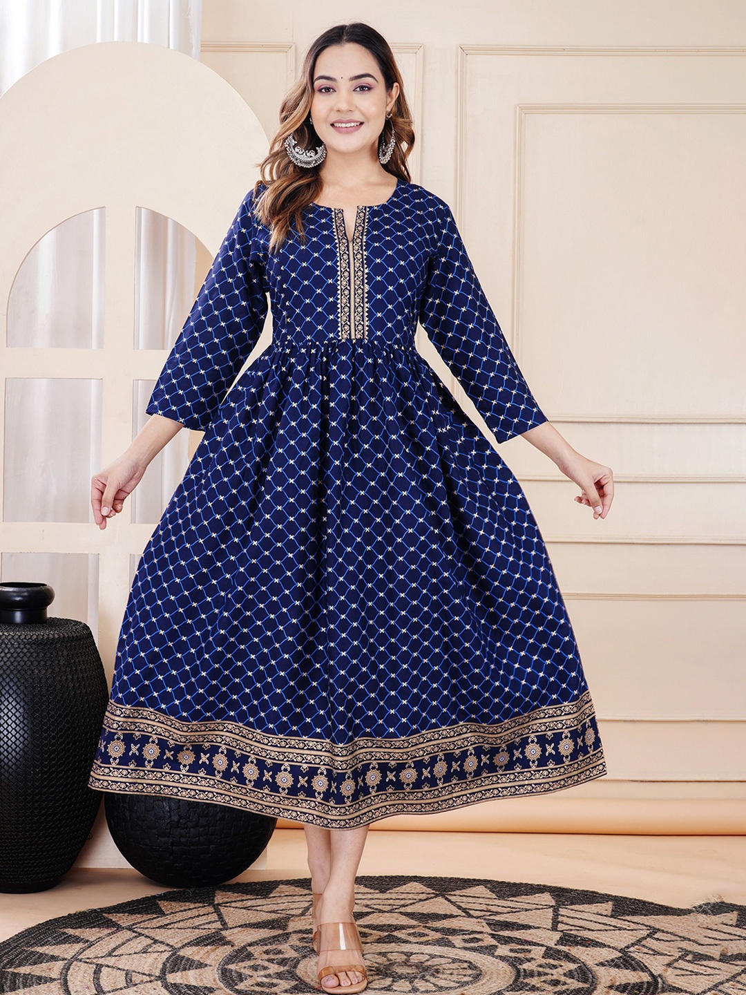 

FASHION MIRROR Women Floral Printed Maternity Anarkali Ethnic Dress, Blue