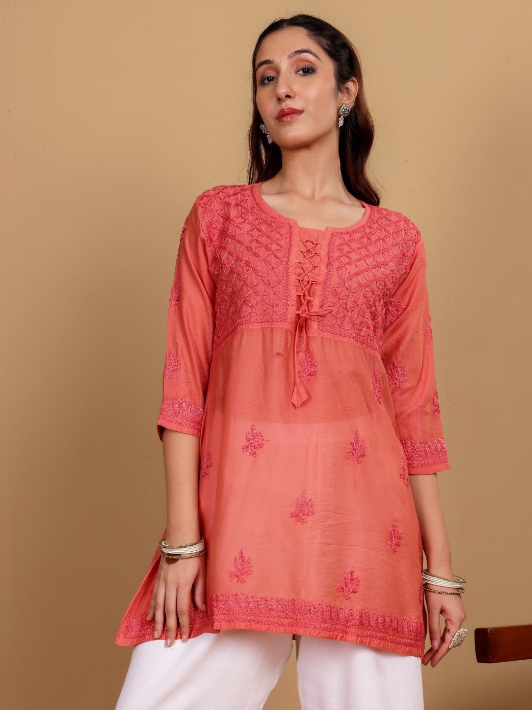 

Chowkhat Women Embroidered Chikankari Kurti, Orange