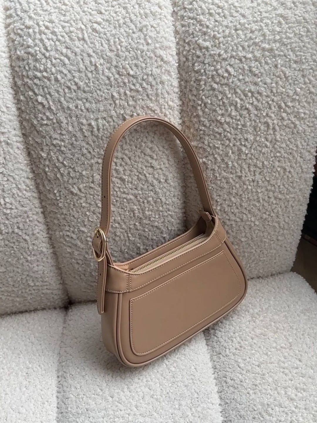 

LA ELLORE PU Structured Shoulder Bag, Beige