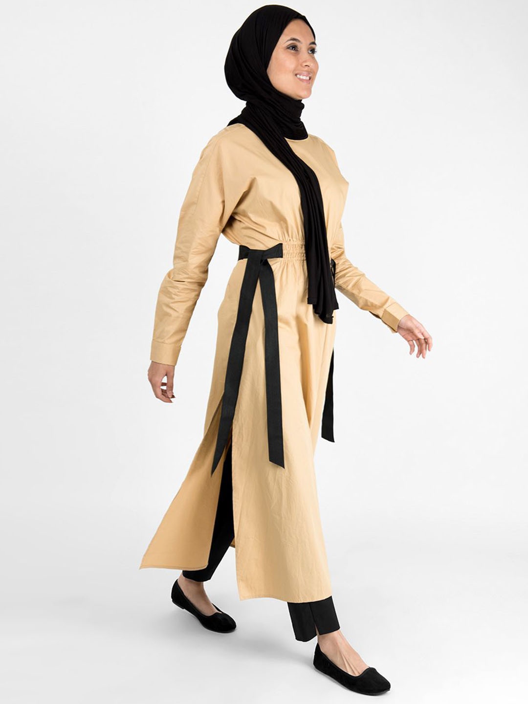

IDH London Women Solid Boat Neck Burqa, Beige