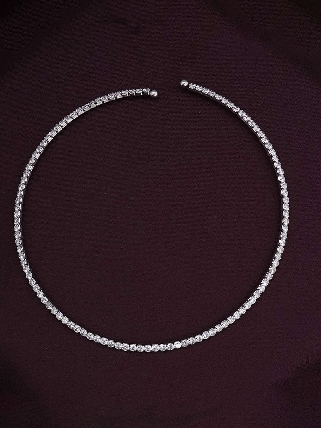 

PALMONAS Silver-Plated Stainless Steel Stone Studded Anti-Tarnish Circle Necklace