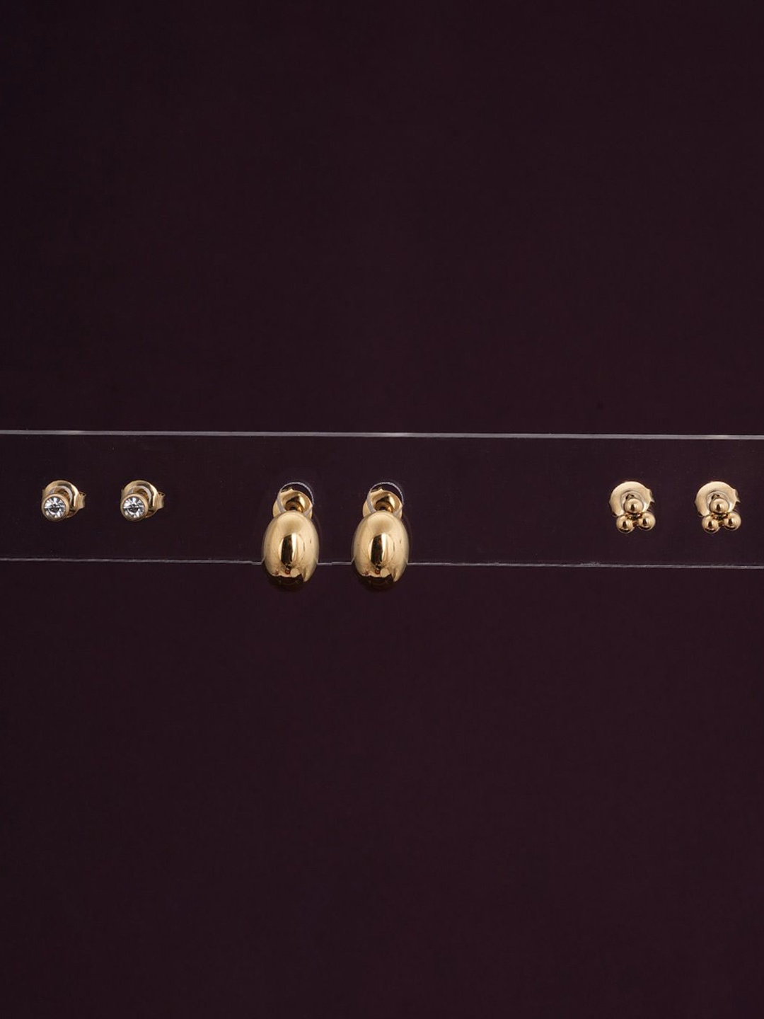 

PALMONAS Set of 3 Gold-Plated Stainless Steel Anti-Tarnish CZ-Stone Studded Classic Studs