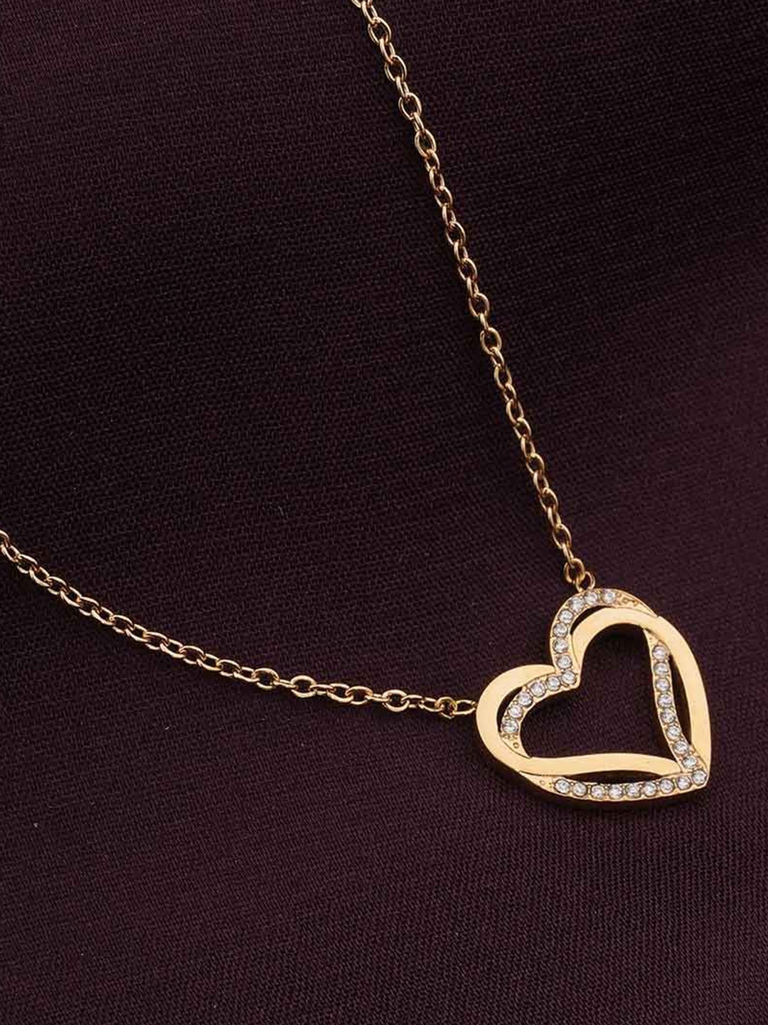

PALMONAS Gold-Plated Stainless Steel Stone Studded Anti-Tarnish Heart Shaped Necklace