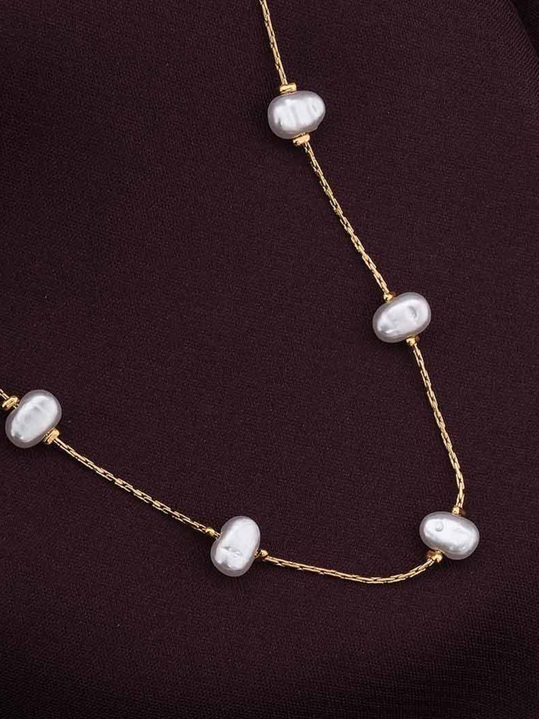 

PALMONAS Gold-Plated Stainless Steel Anti-Tarnish Pearls Beaded Necklace