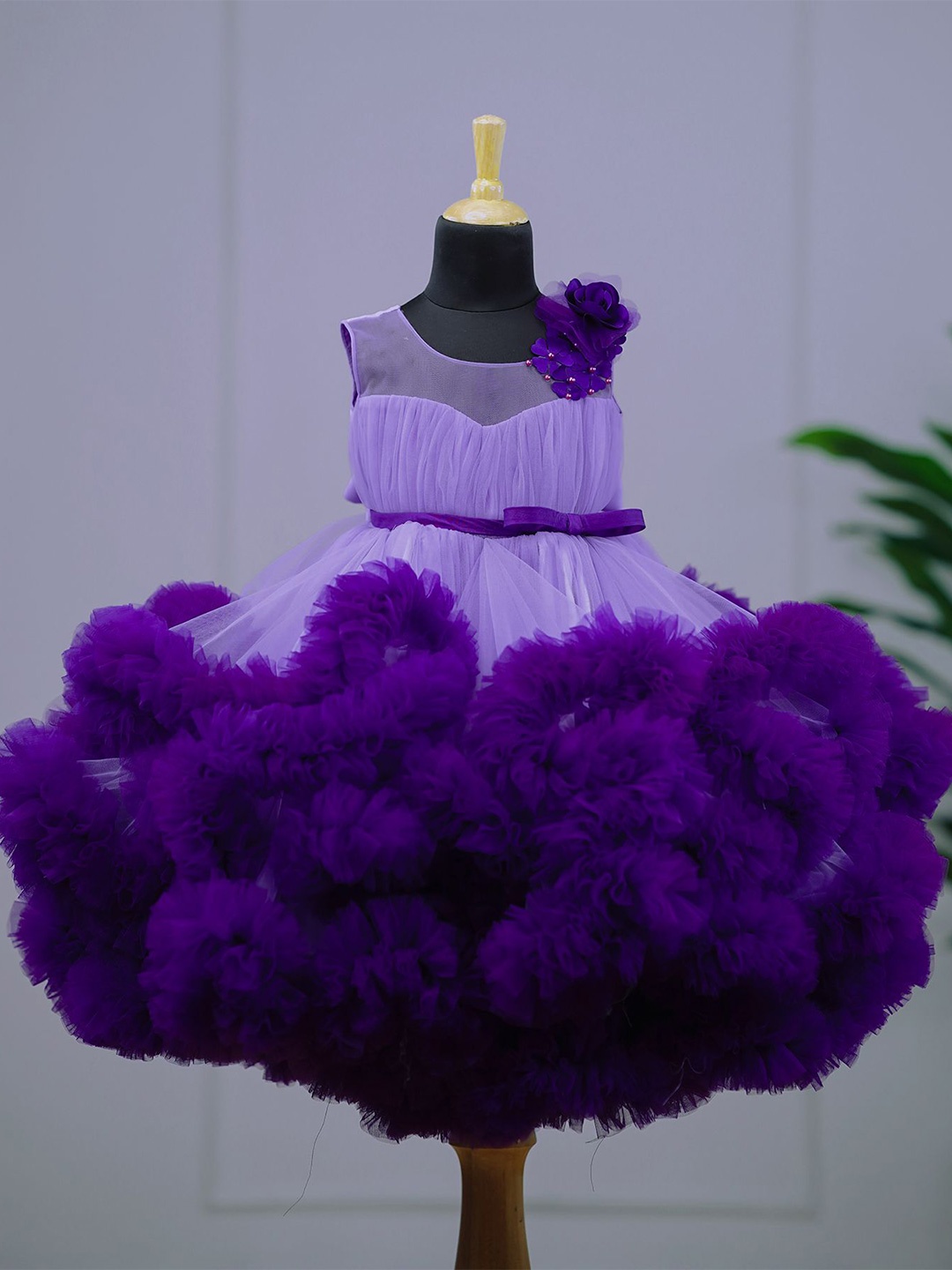 

Li & Li Boutique Girls Colourblocked Net Ruffles Fit & Flare Gown Dress, Lavender