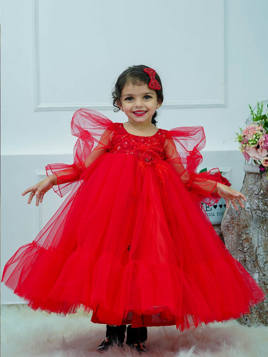 

Li & Li Boutique Girls Net Gown Maxi Dress, Red