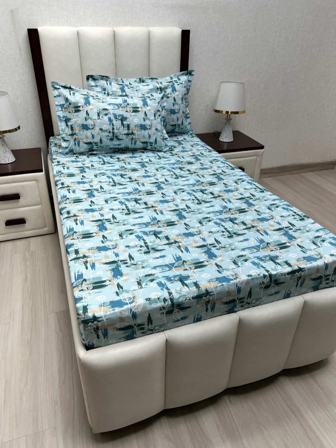 

Pure Decor Cotton Single Bed Size Bedsheet With 2 Pillow Covers 1.73m X 2.36m, Blue