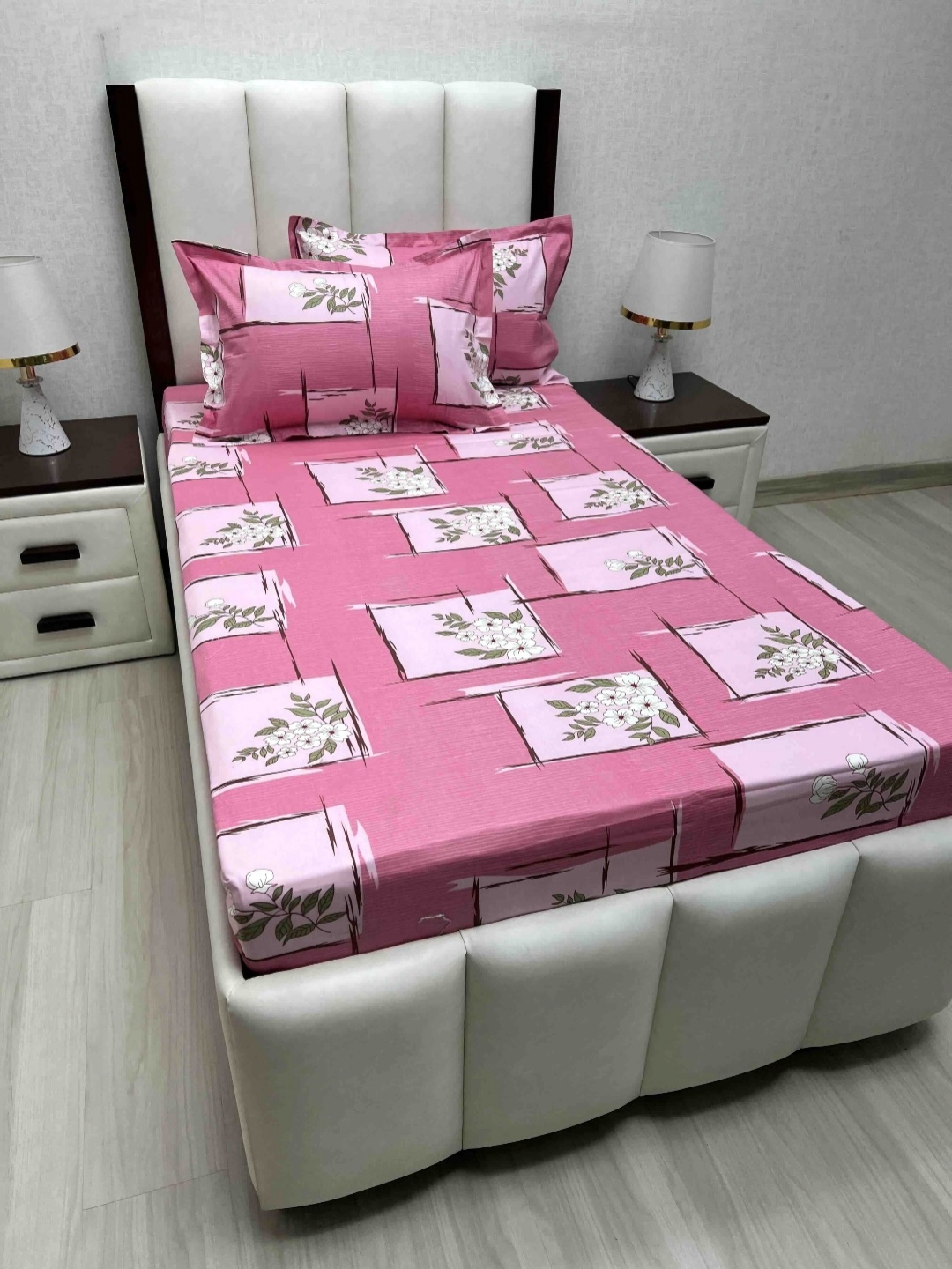 

Pure Decor Cotton Single Bed Size Bedsheet With 2 Pillow Covers 1.73m X 2.36m, Pink