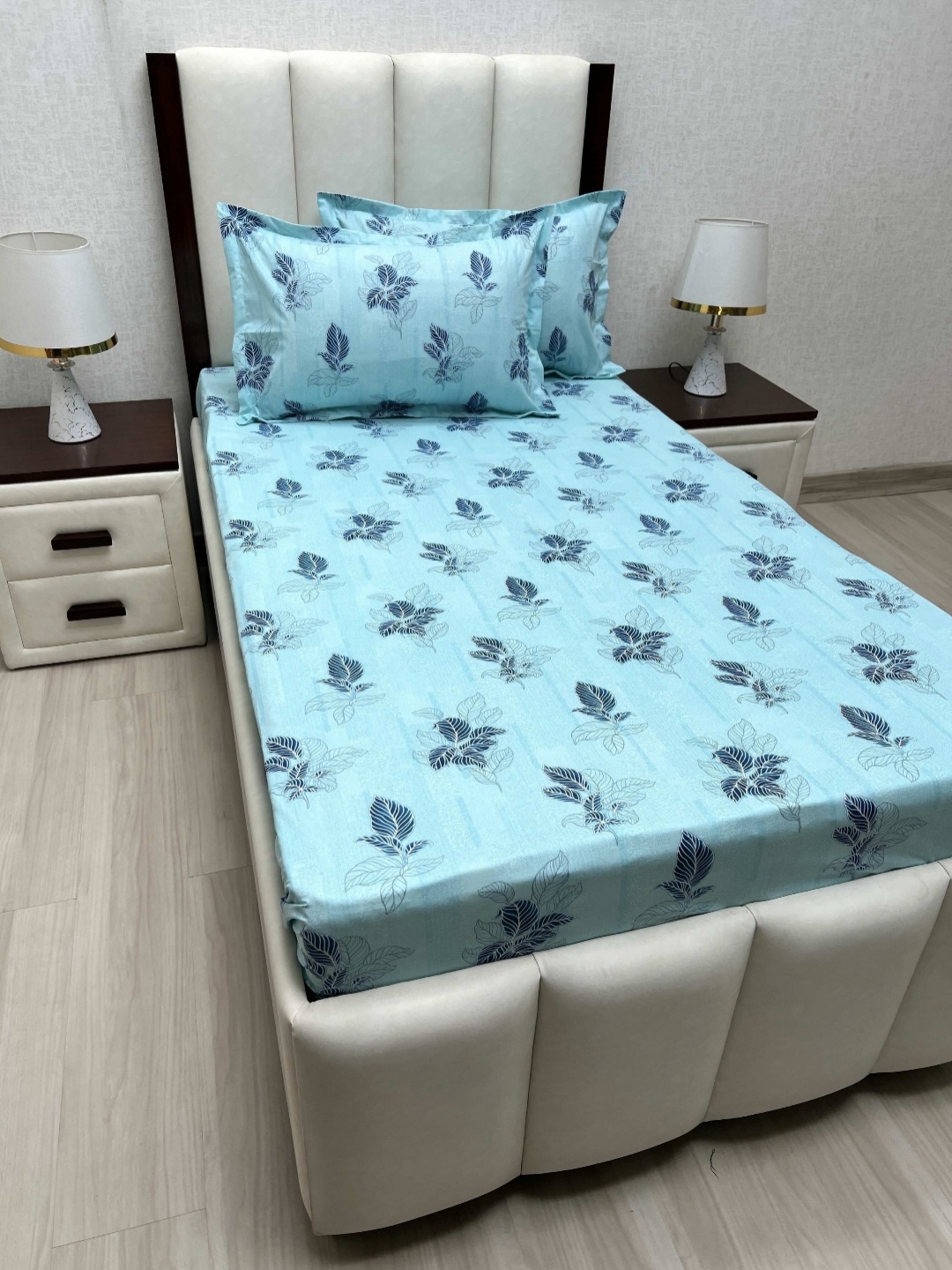 

Pure Decor Cotton Single Bed Size Bedsheet With 2 Pillow Covers 1.73m X 2.36m, Blue