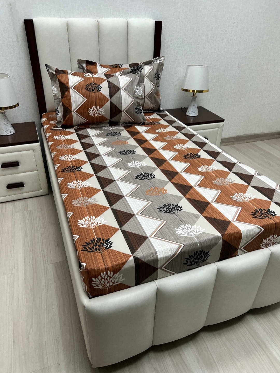 

Pure Decor Cotton Single Bed Size Bedsheet With 2 Pillow Covers 1.73m X 2.36m, Brown