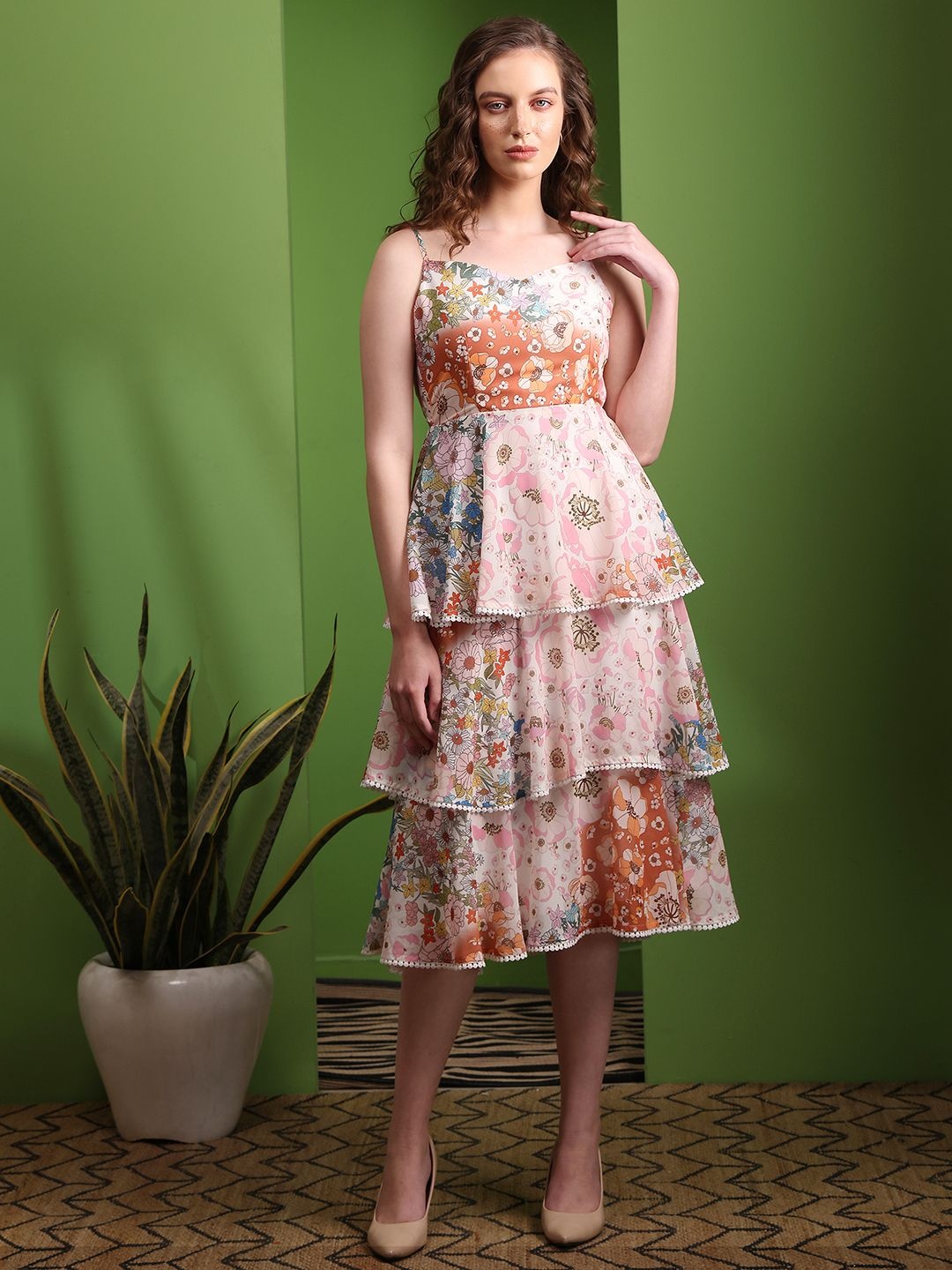 

OBSHIVKA Women Floral Print Fit & Flare Midi Dress, White