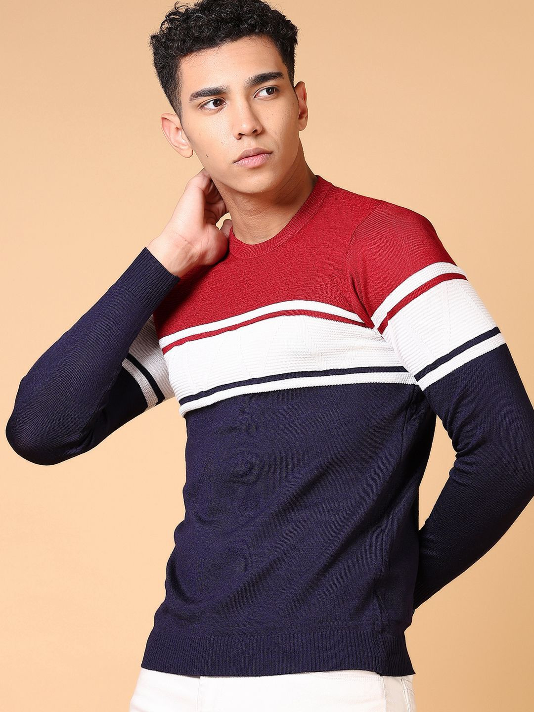 

V-Mart Men Striped Pullover, Navy blue