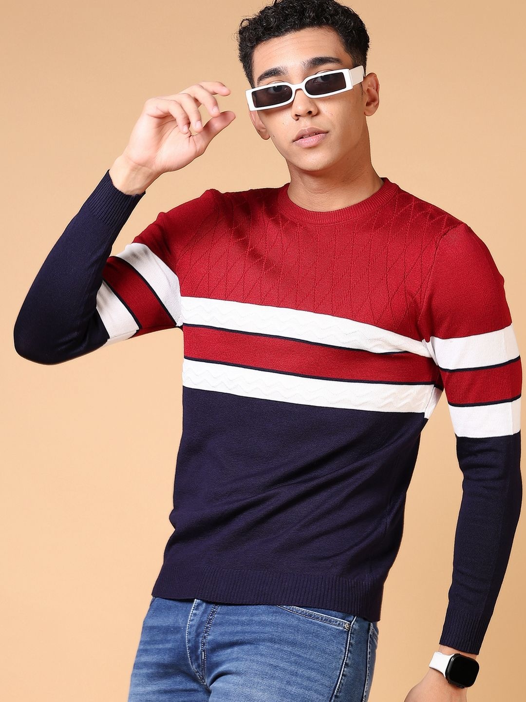 

V-Mart Men Striped Pullover, Maroon