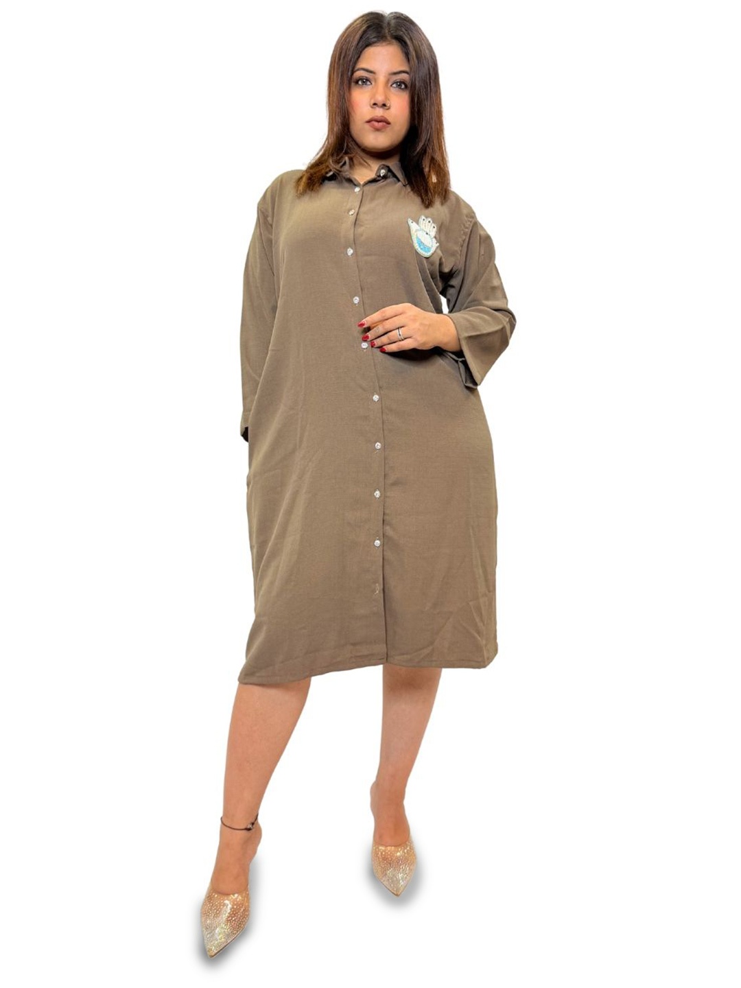 

JAC INDIAN Women Shirt Collar Shirt Dress, Brown