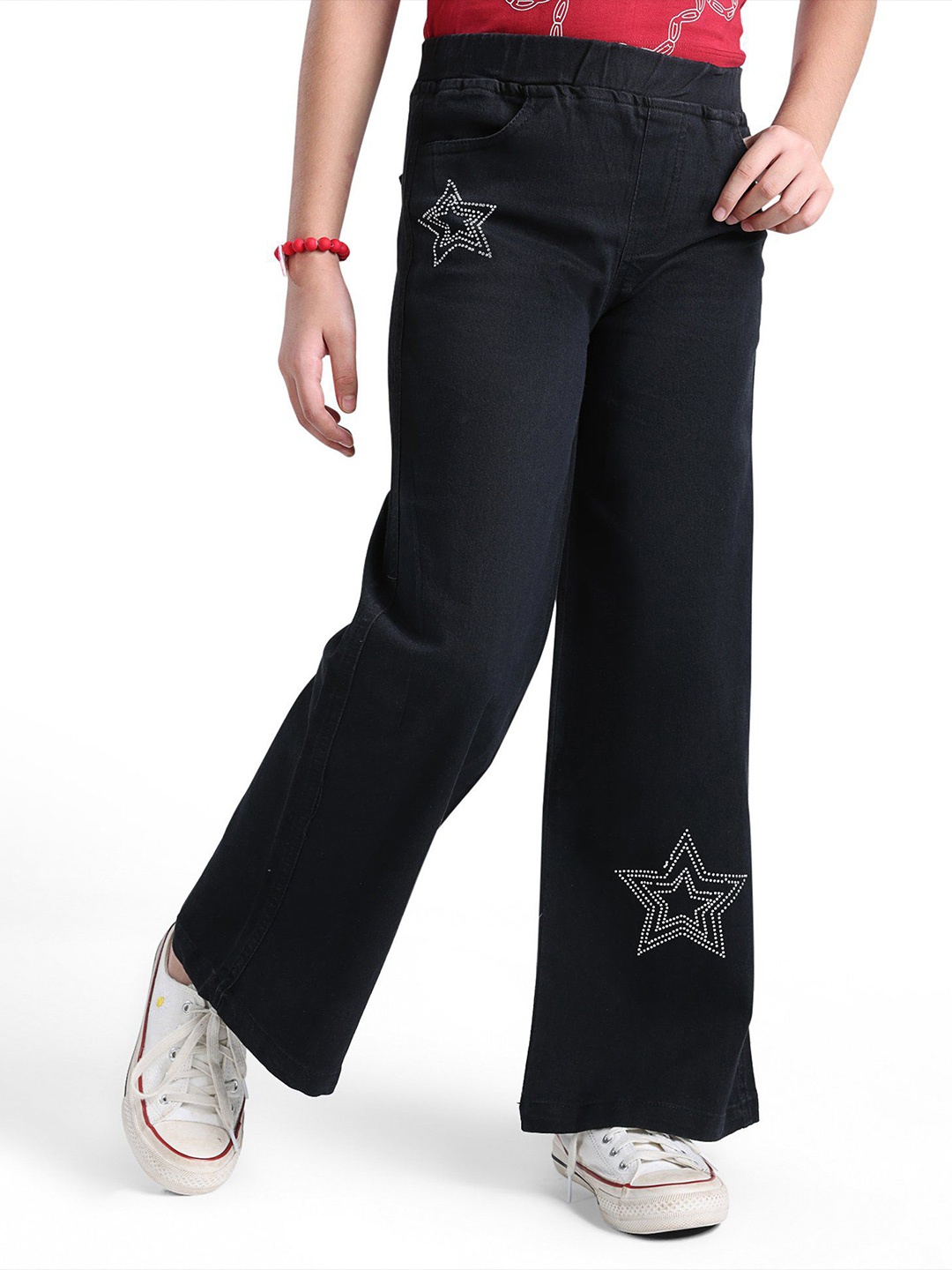 

ARIAS By LARA DUTTA Girls Embellished Relaxed Fit Cotton Jeggings, Black