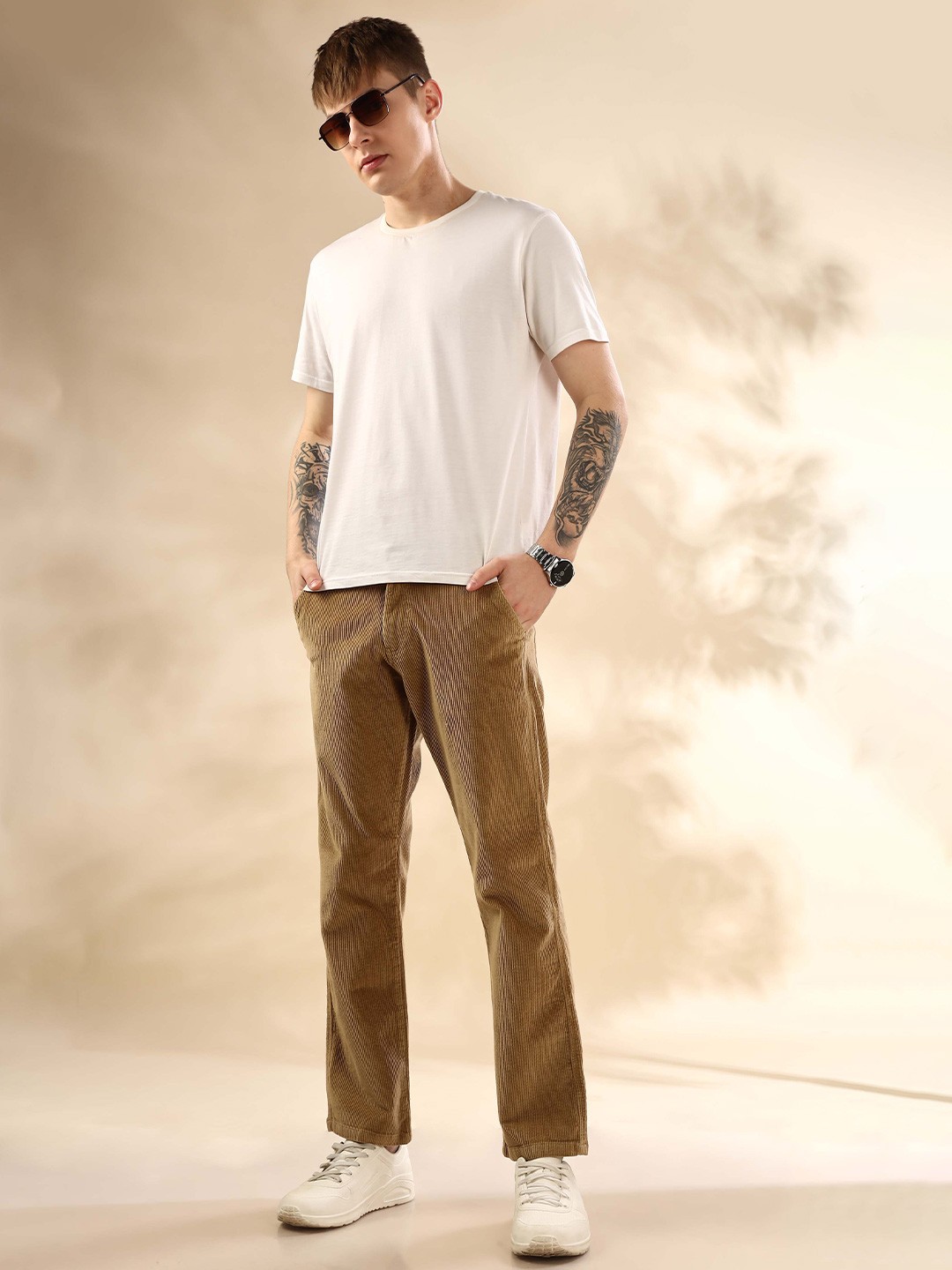 

Mast & Harbour Men Cotton Mid-Rise Straight Fit Jeans, Beige
