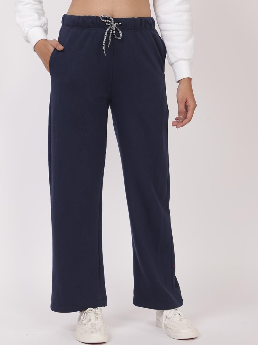 

Mlada Women Winter Flared-Fit Cotton Track Pants, Navy blue