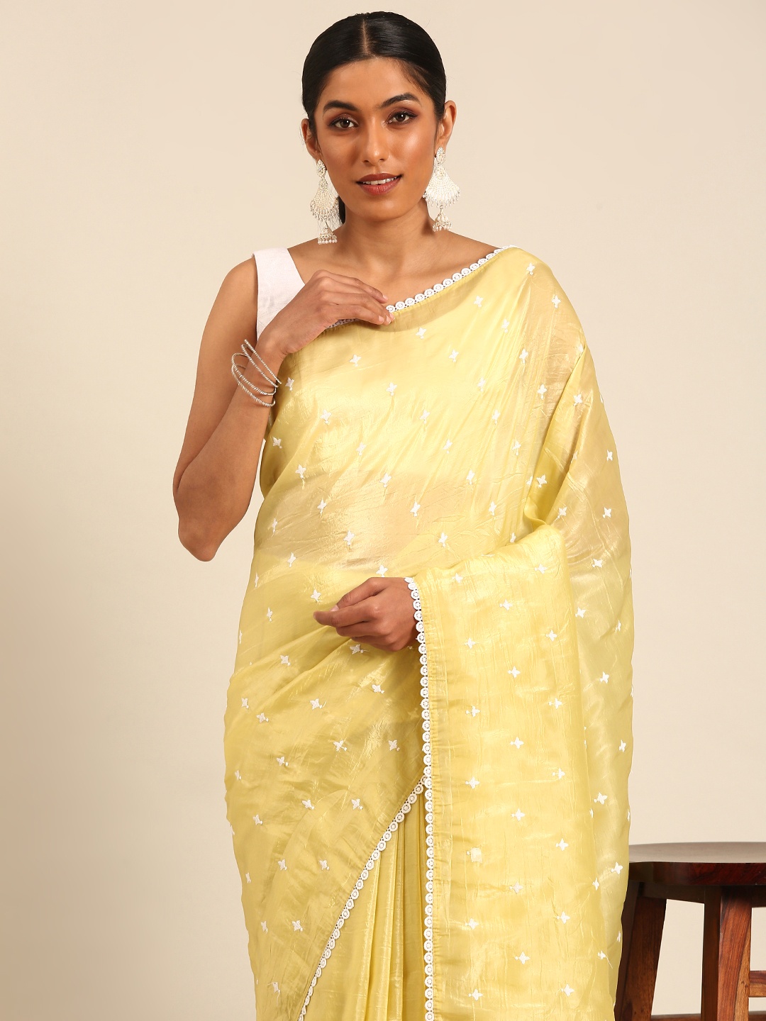 

Mitera Floral Embroidered Tissue Saree, Yellow