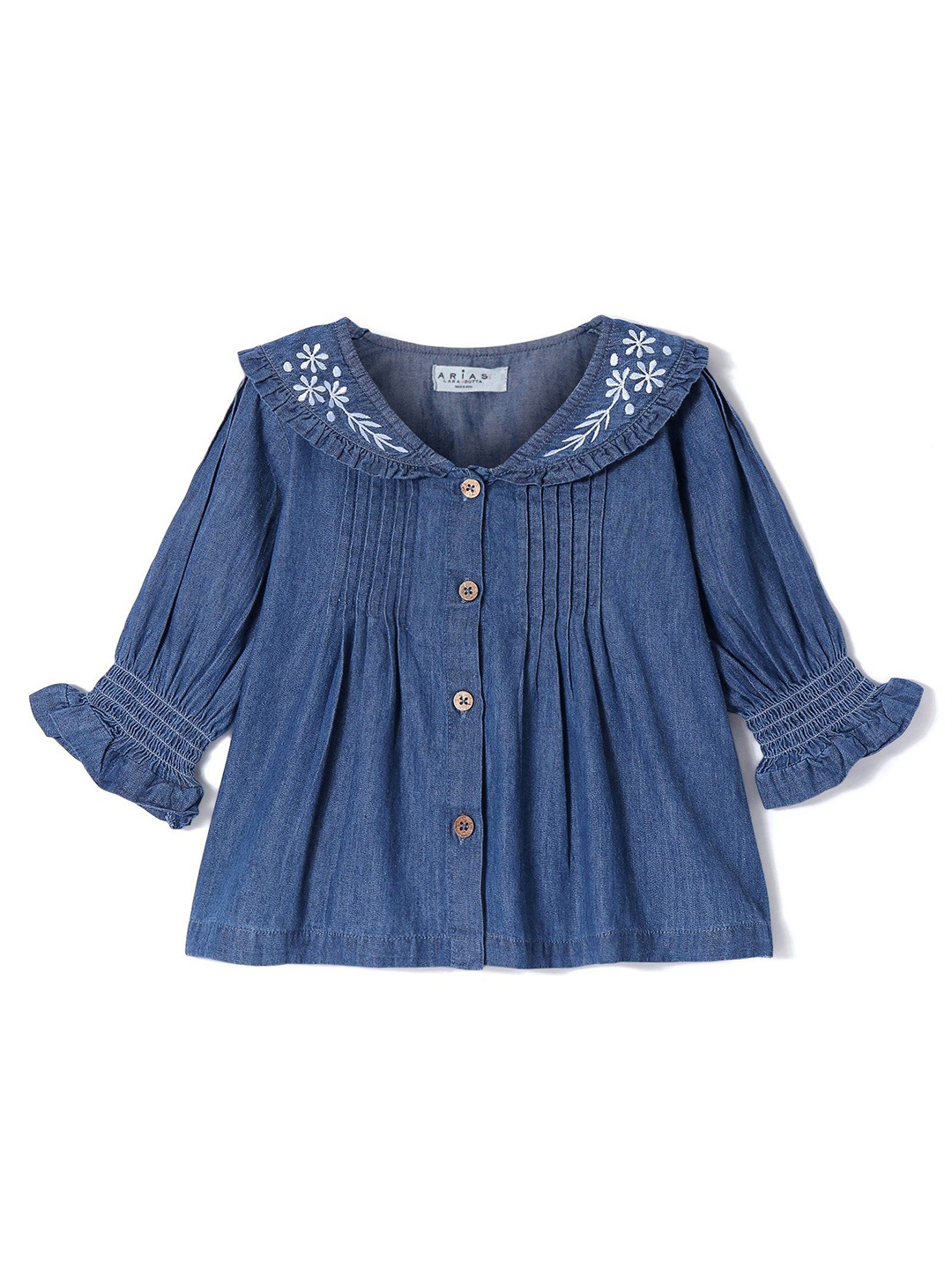 

ARIAS By LARA DUTTA Girls Puff Sleeve Cotton Denim Top, Blue