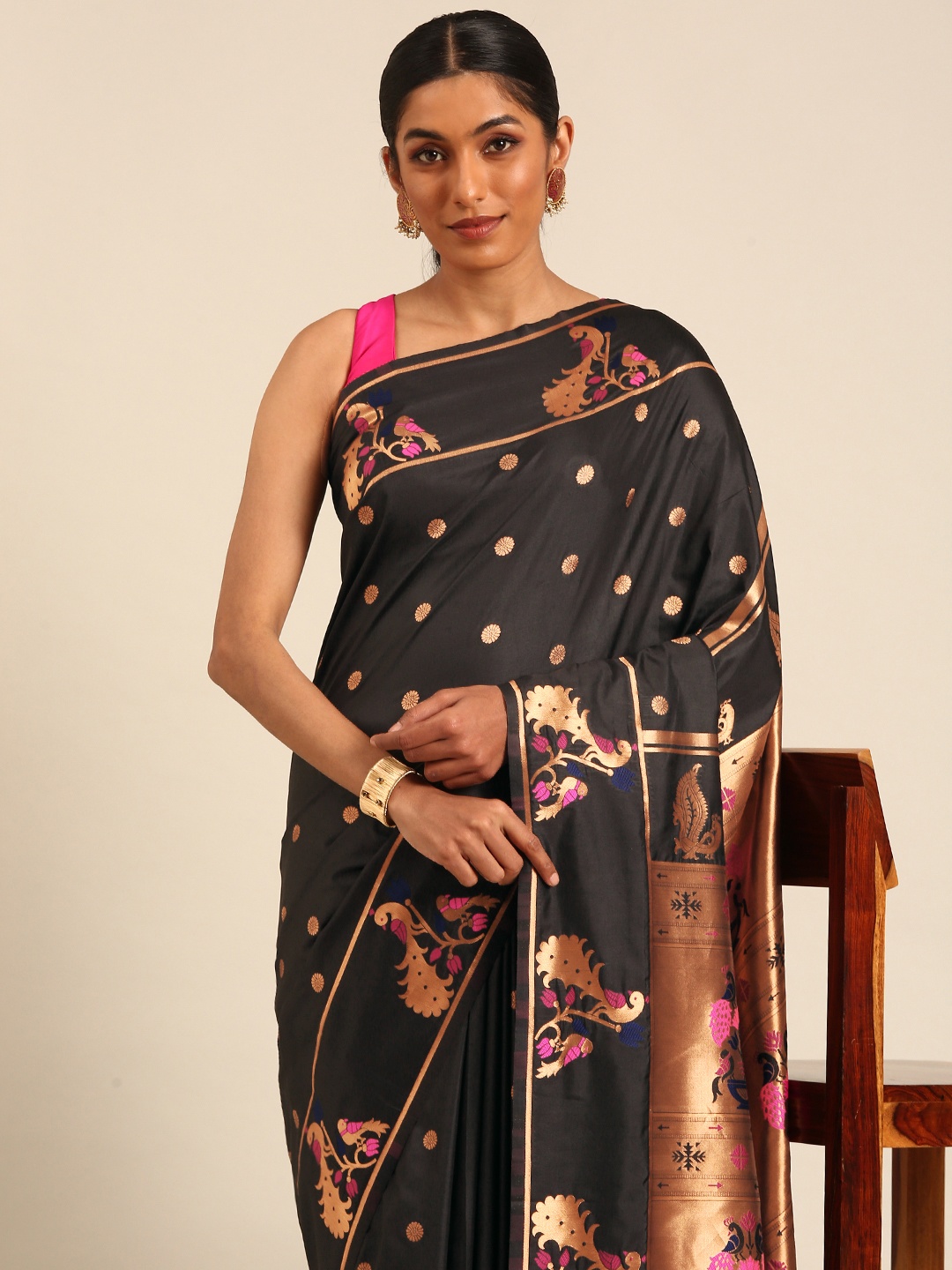 

Mitera Woven Design Zari Paithani Saree, Black