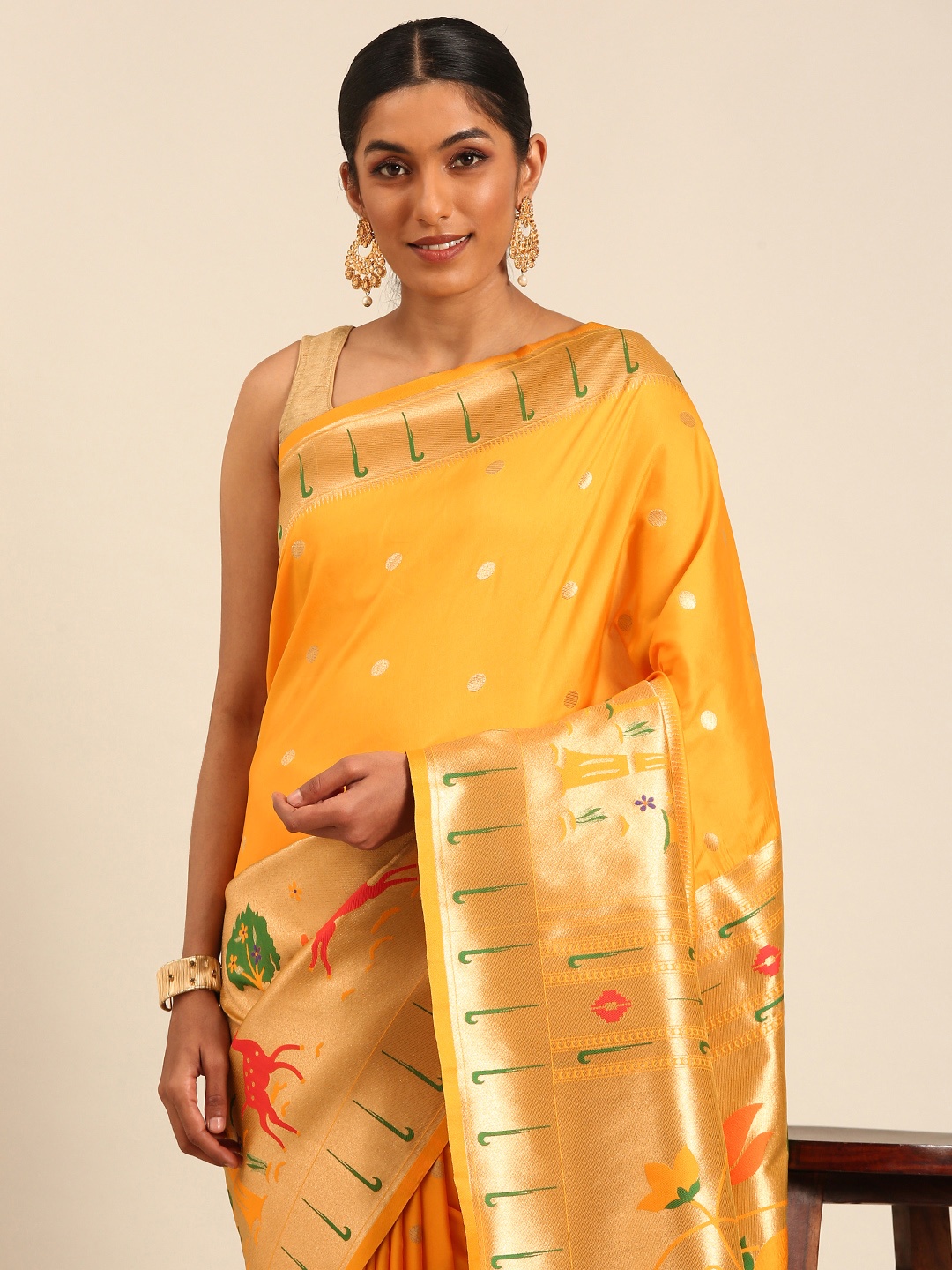 

Mitera Woven Design Paithani Designer Saree, Yellow