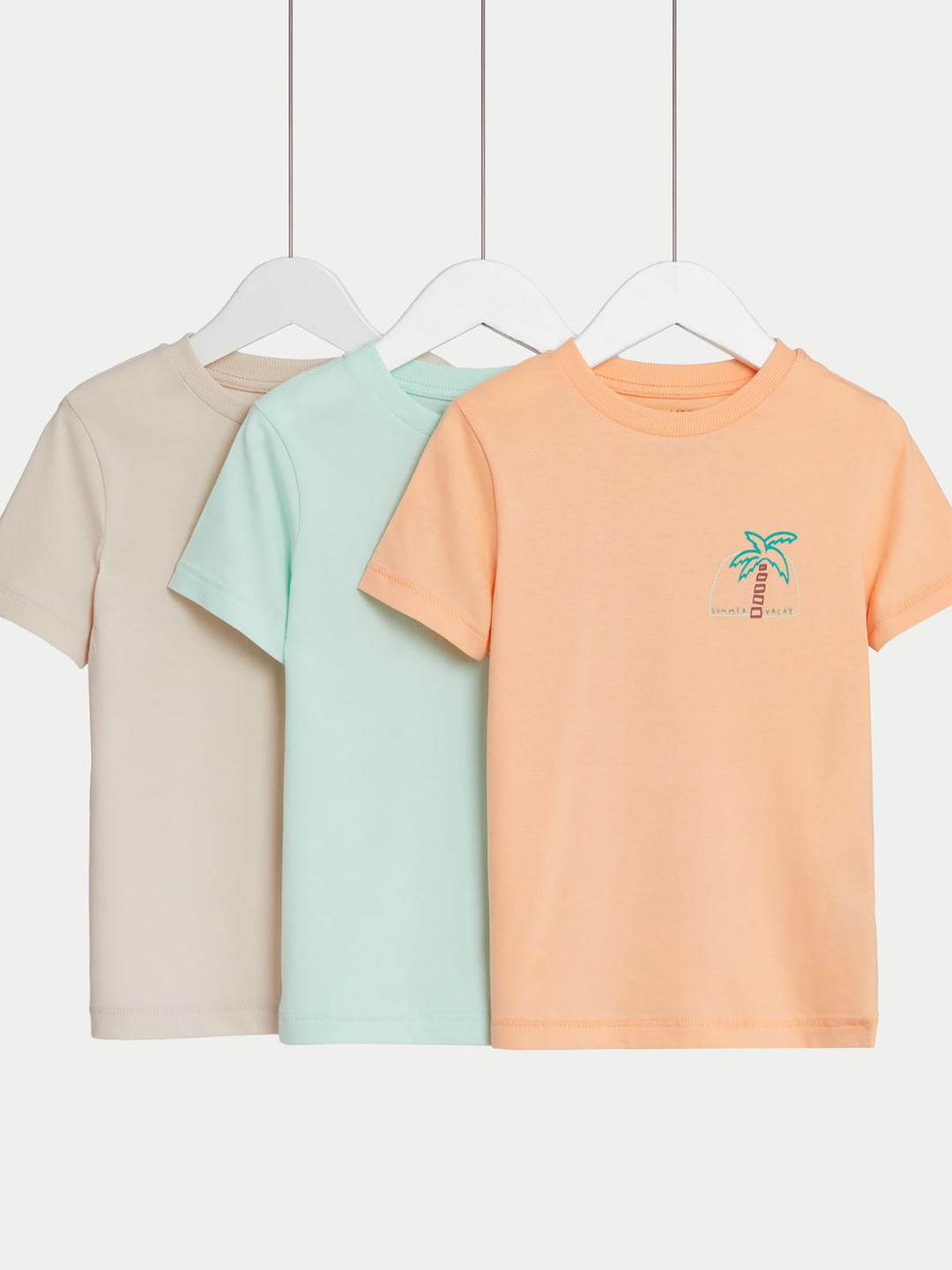 

Marks & Spencer Boys Pack Of 3 Solid Round Neck Cotton T-shirts, Beige
