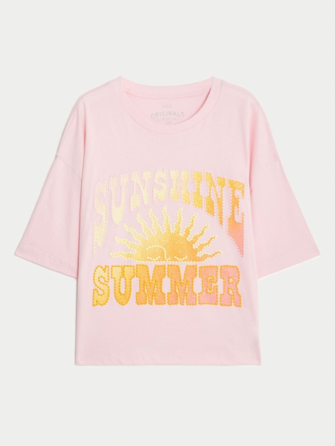 

Marks & Spencer Girls Typography Printed Round Neck Cotton T-shirt, Pink