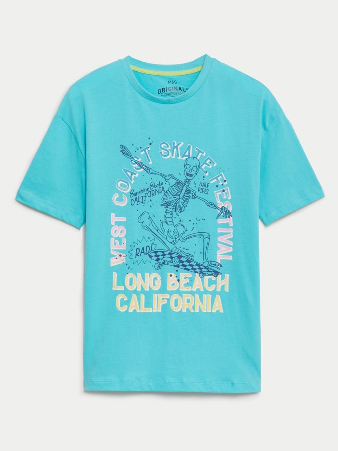 

Marks & Spencer Boys Typography Printed Round Neck Cotton T-shirt, Turquoise blue